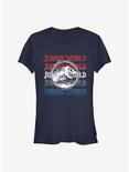 Jurassic Park Logo Repeat Girls T-Shirt, NAVY, hi-res
