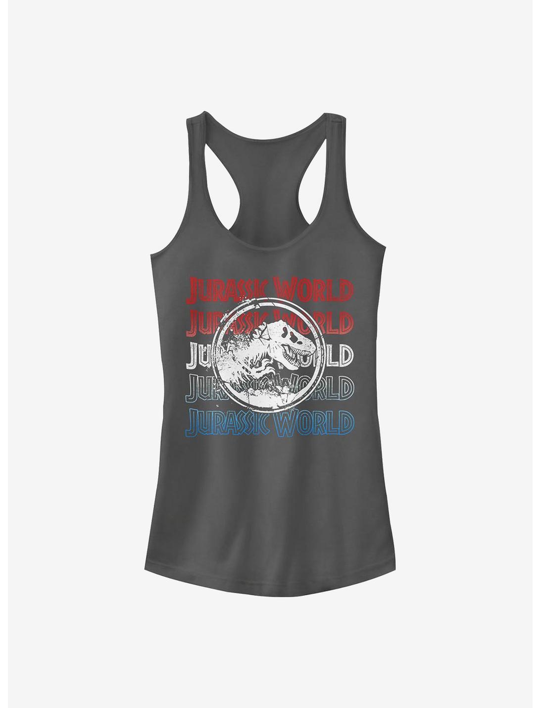Jurassic Park Logo Repeat Girls Tank, CHARCOAL, hi-res