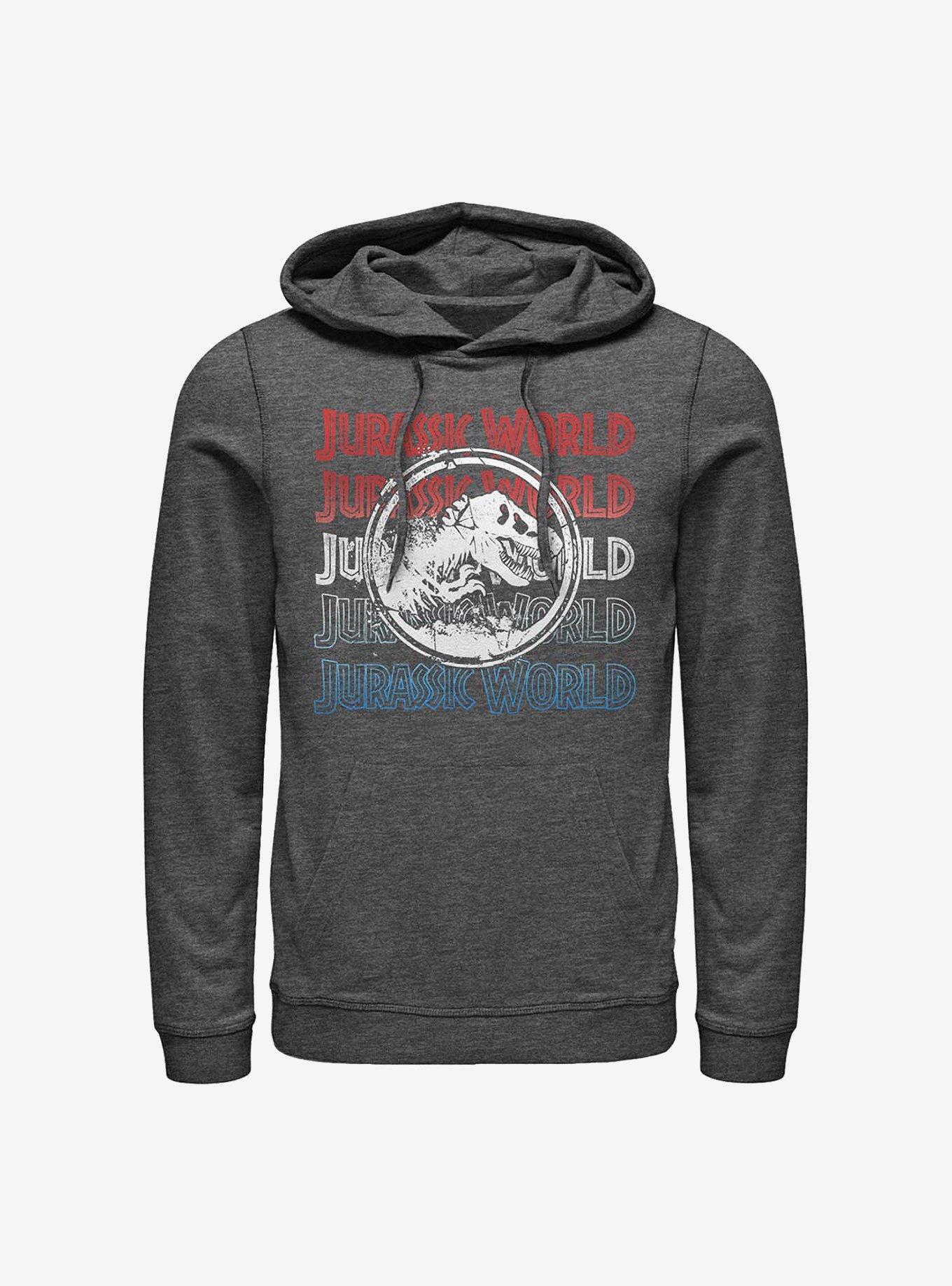 Jurassic Park Logo Repeat Hoodie, CHAR HTR, hi-res