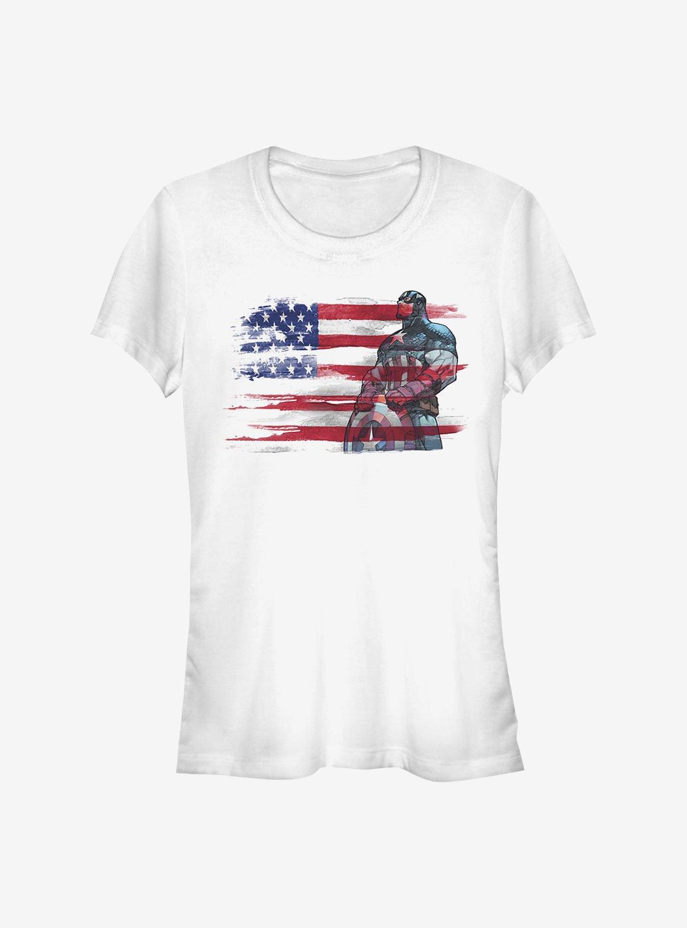 Marvel Captain America Capt Ink Flag Girls T-Shirt, WHITE, hi-res