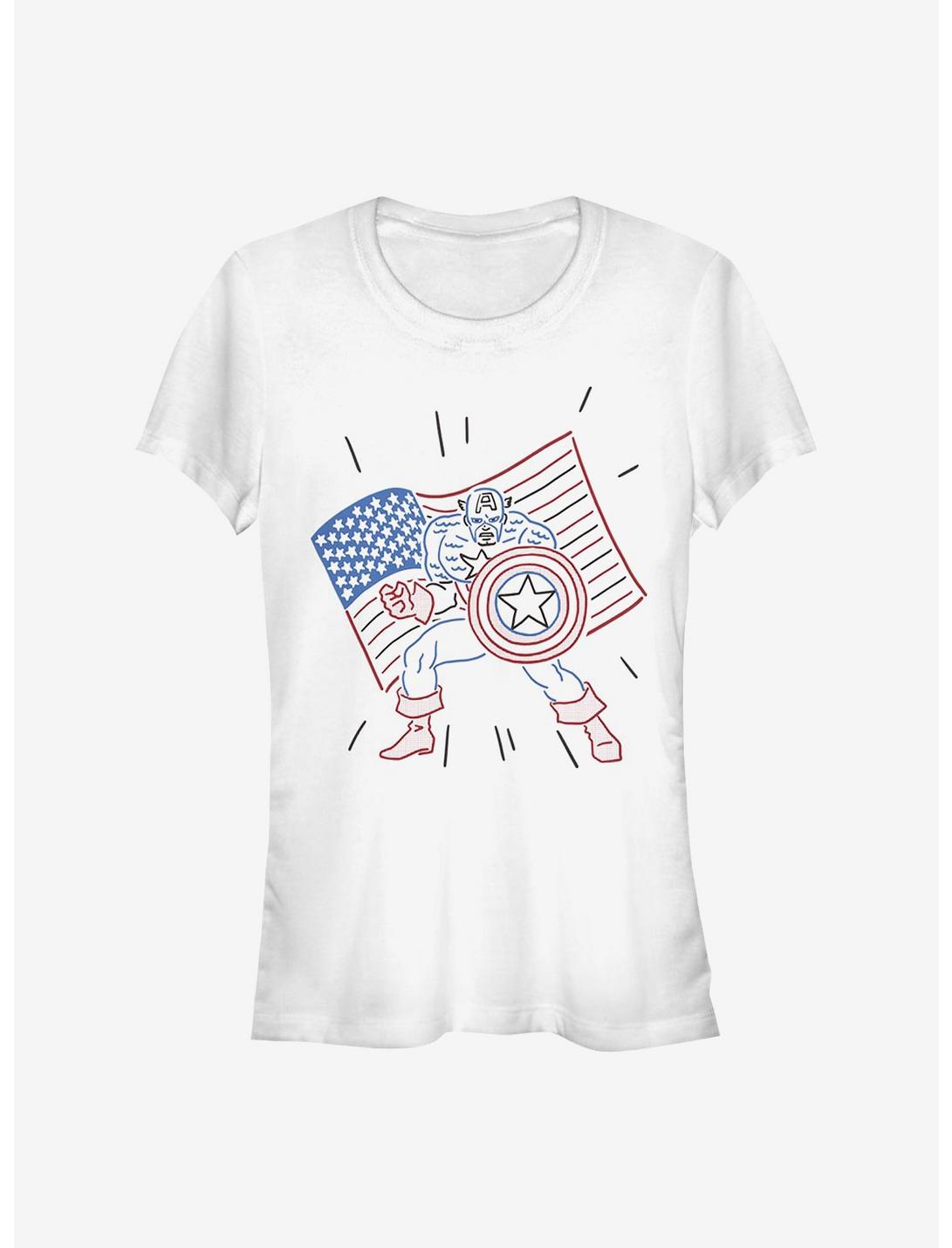 Marvel Captain America Line Art Girls T-Shirt, WHITE, hi-res