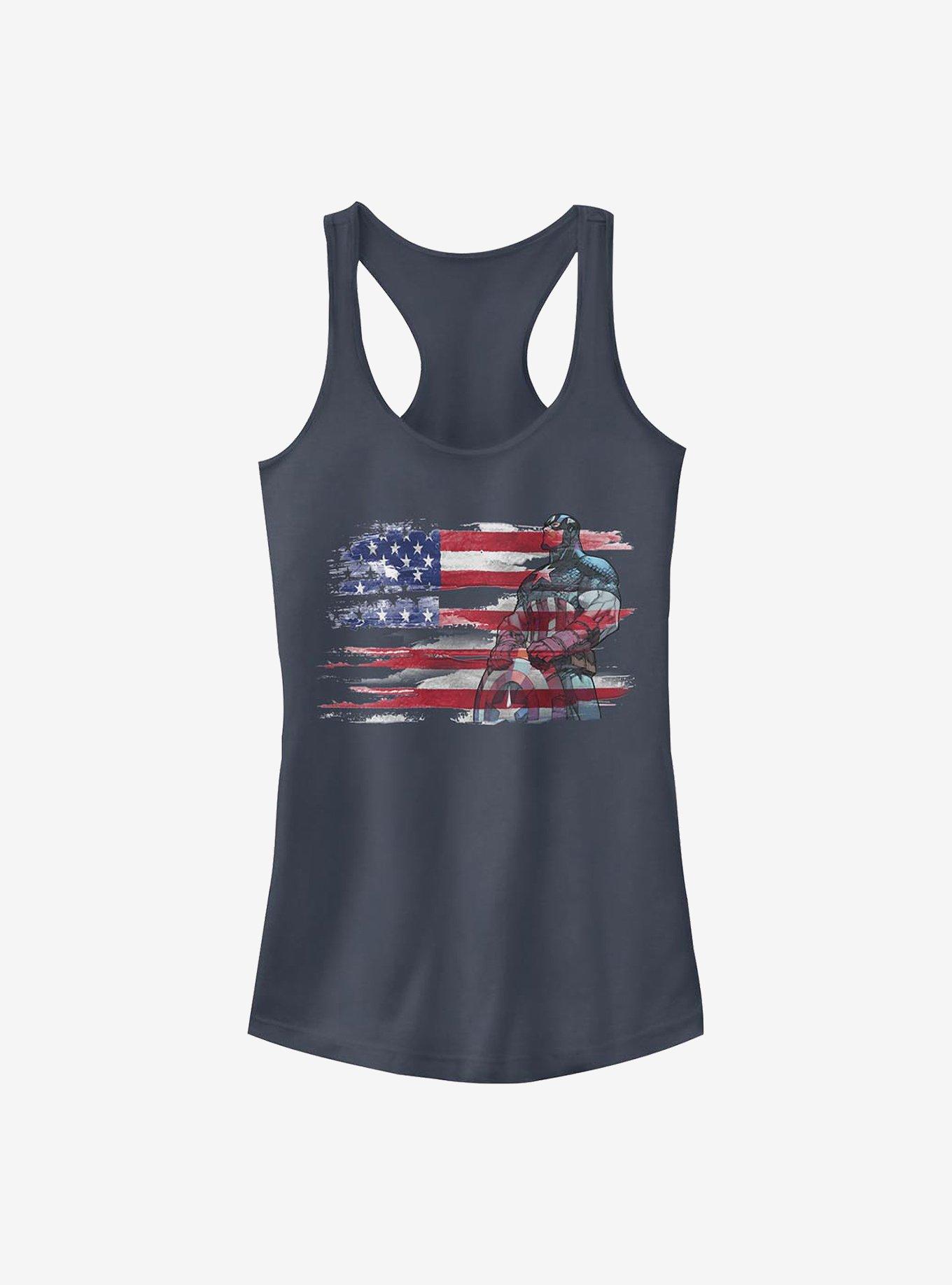 Marvel Captain America Capt Ink Flag Girls Tank, INDIGO, hi-res