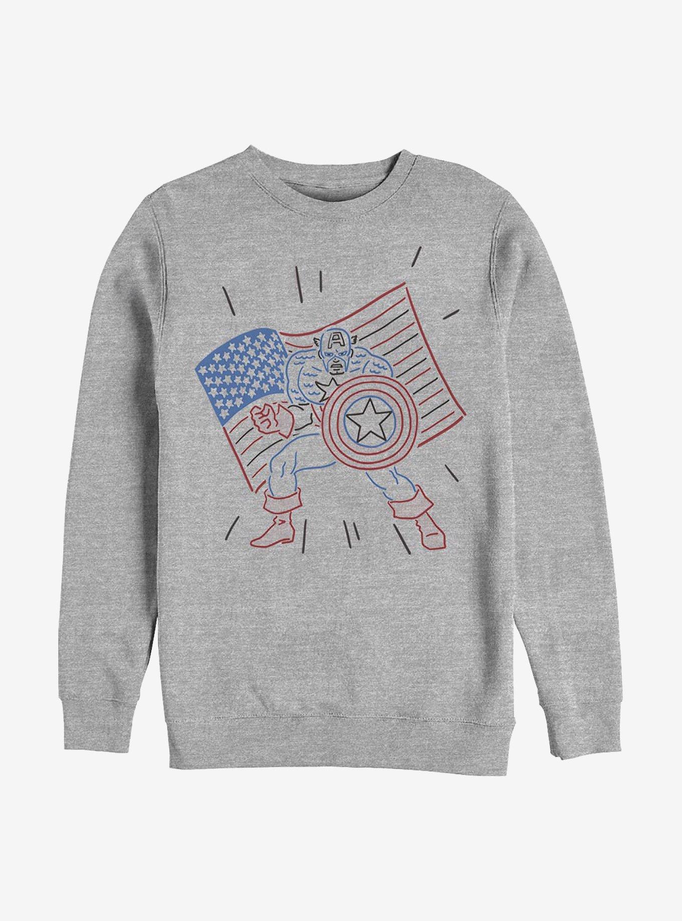 Marvel Captain America Line Art Crew Sweatshirt, ATH HTR, hi-res