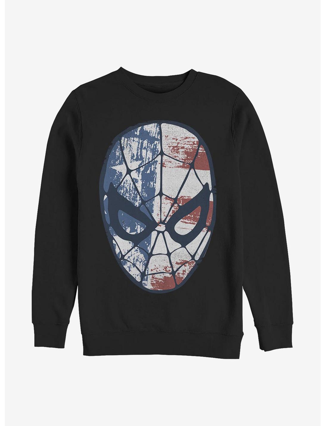 Marvel Spider-Man American Flag Crew Sweatshirt, BLACK, hi-res