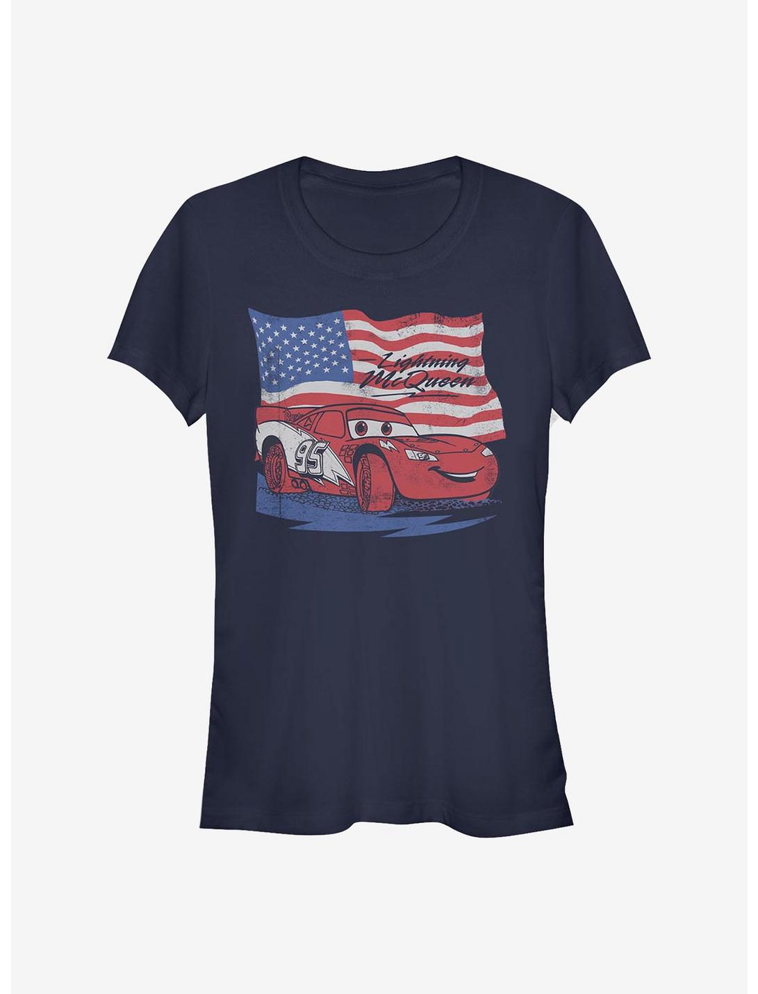 Disney Pixar Cars Lightning Flag Girls T-Shirt, NAVY, hi-res