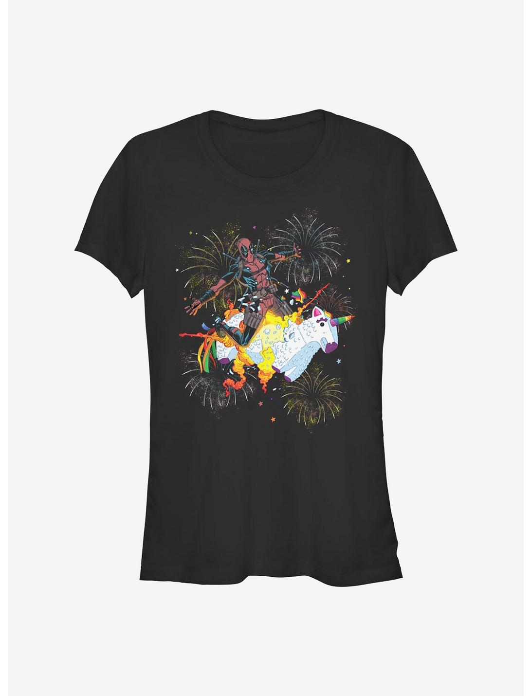 Marvel Deadpool Unicorn Fireworks Girls T-Shirt, BLACK, hi-res