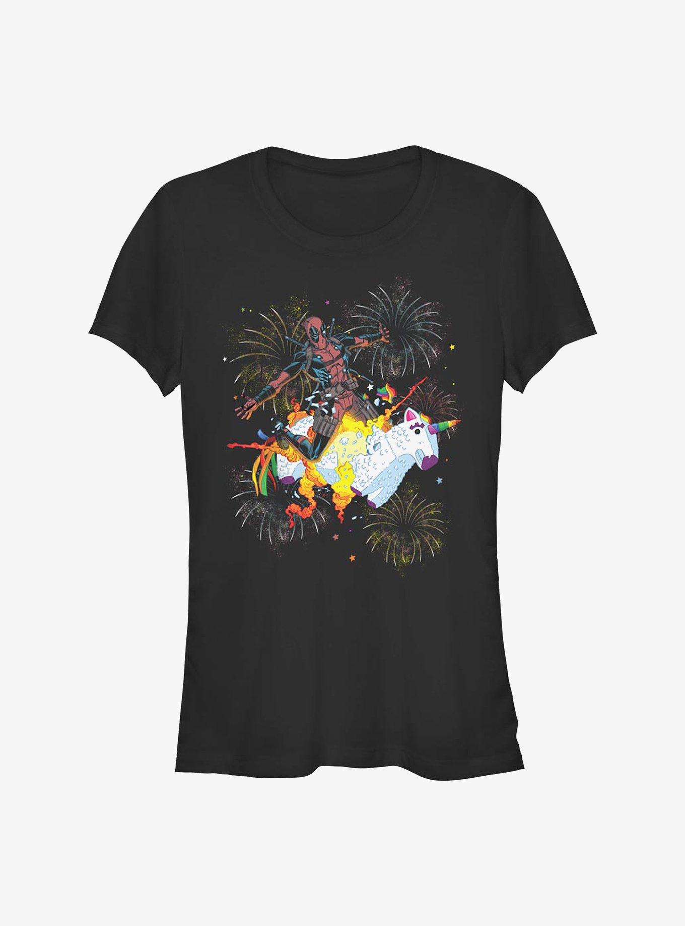 Marvel Deadpool Unicorn Fireworks Girls T-Shirt, BLACK, hi-res