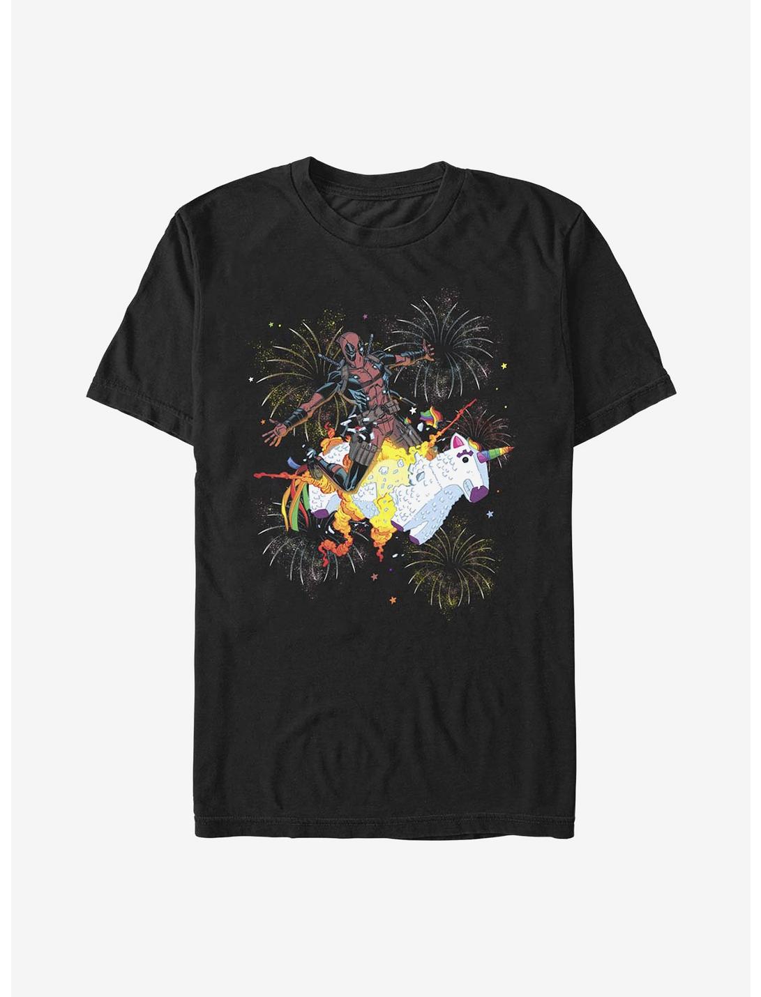 Marvel Deadpool Unicorn Fireworks T-Shirt, BLACK, hi-res