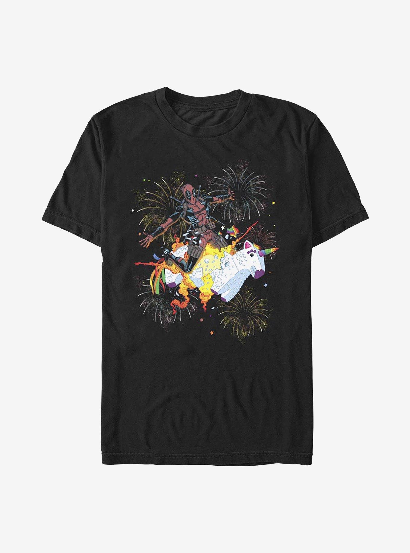 Marvel Deadpool Unicorn Fireworks T-Shirt, BLACK, hi-res