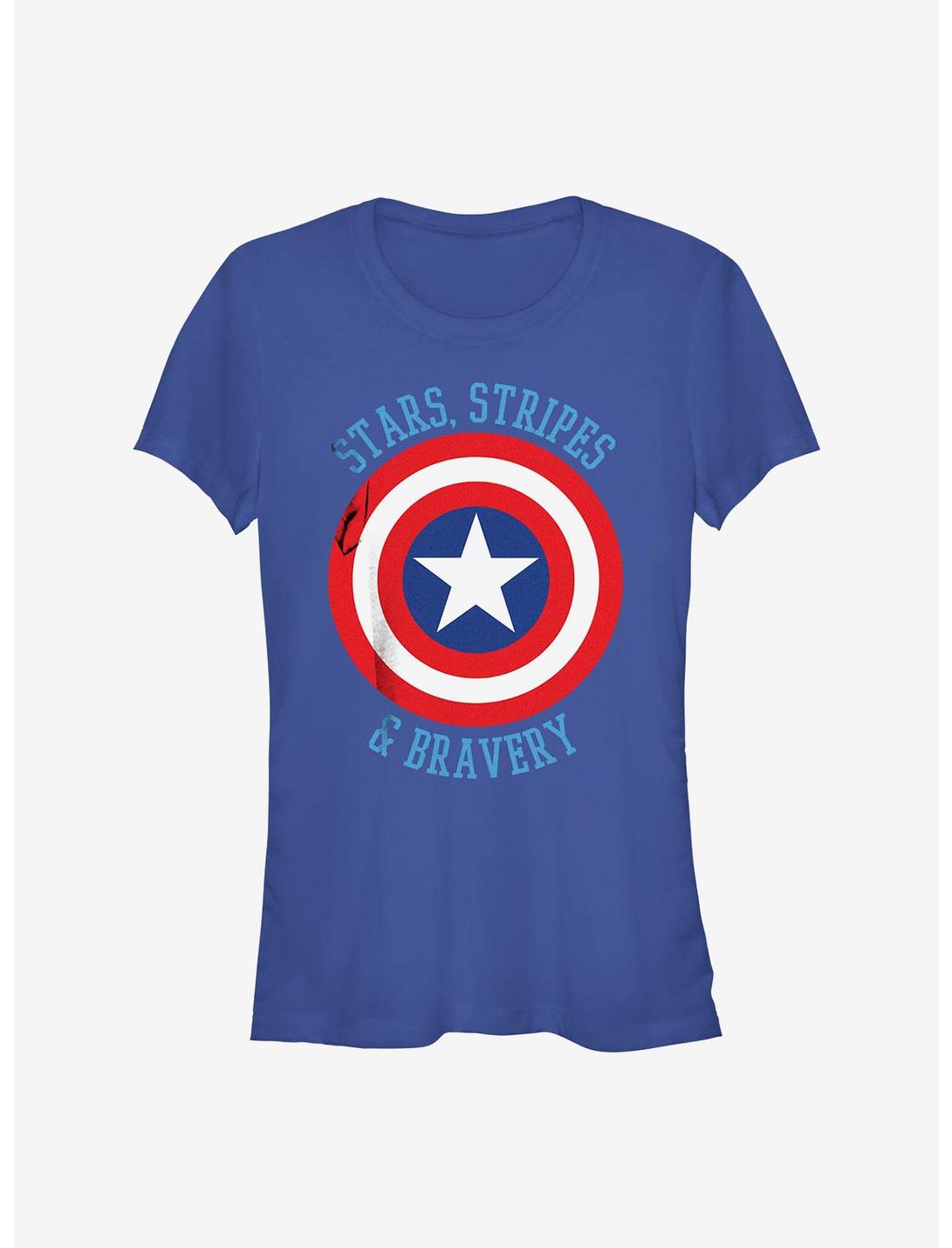 Marvel The Avengers Stars Stripes & Bravery Girls T-Shirt, ROYAL, hi-res