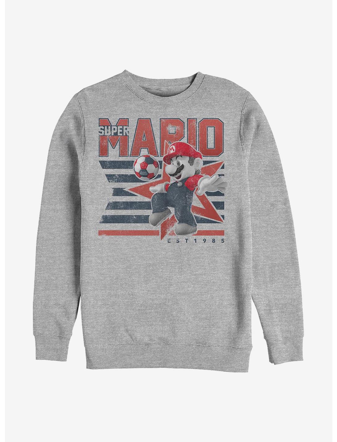 Nintendo Mario Soccer Stripes Crew Sweatshirt, ATH HTR, hi-res