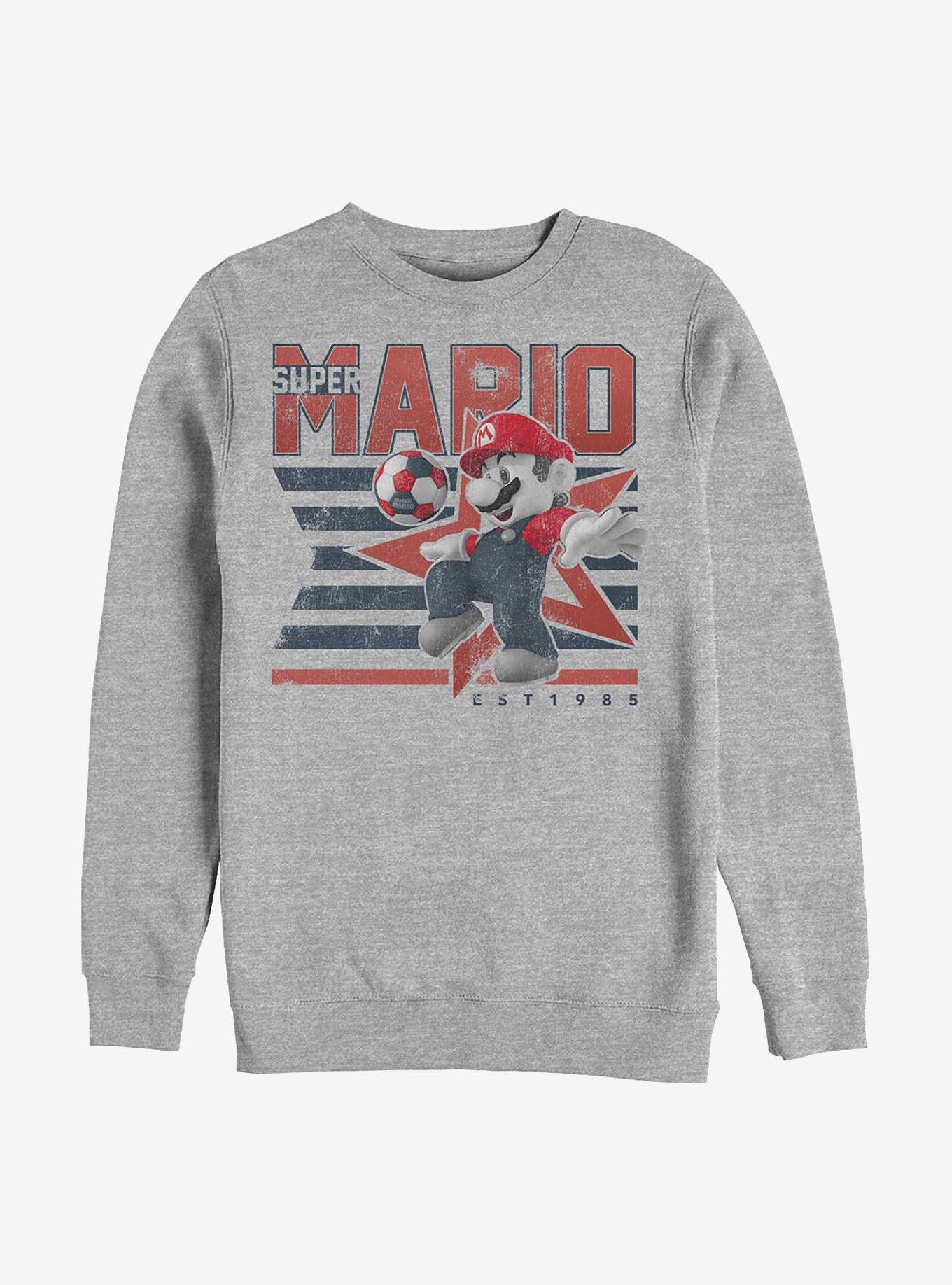 Nintendo Mario Soccer Stripes Crew Sweatshirt, ATH HTR, hi-res