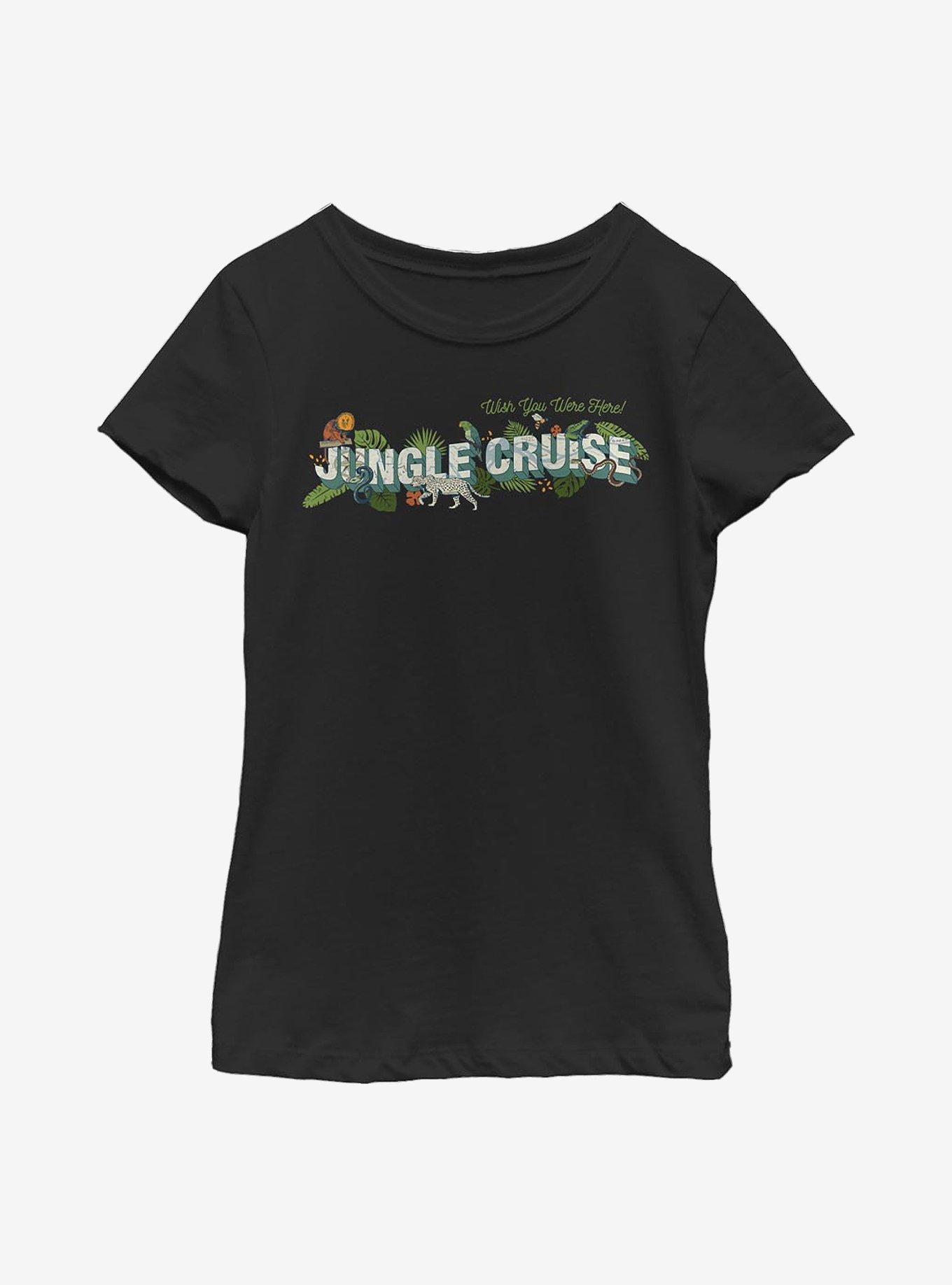 Disney Jungle Cruise Wish You Were Here! Postcard Youth Girls T-Shirt, BLACK, hi-res