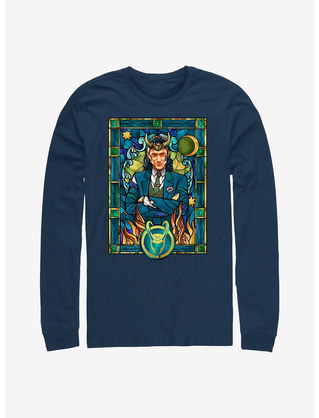 Marvel Loki Stained Glass Long-Sleeve T-Shirt, NAVY, hi-res
