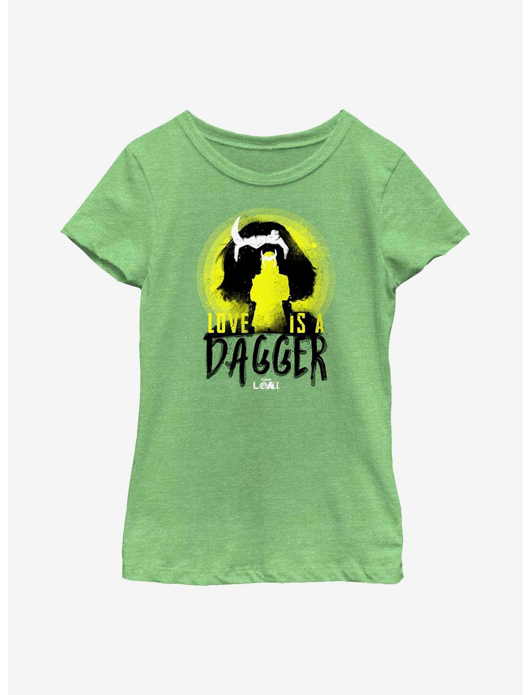 Marvel Loki Love Is A Dagger Silhouettes Youth Girls T-Shirt, GRN APPLE, hi-res