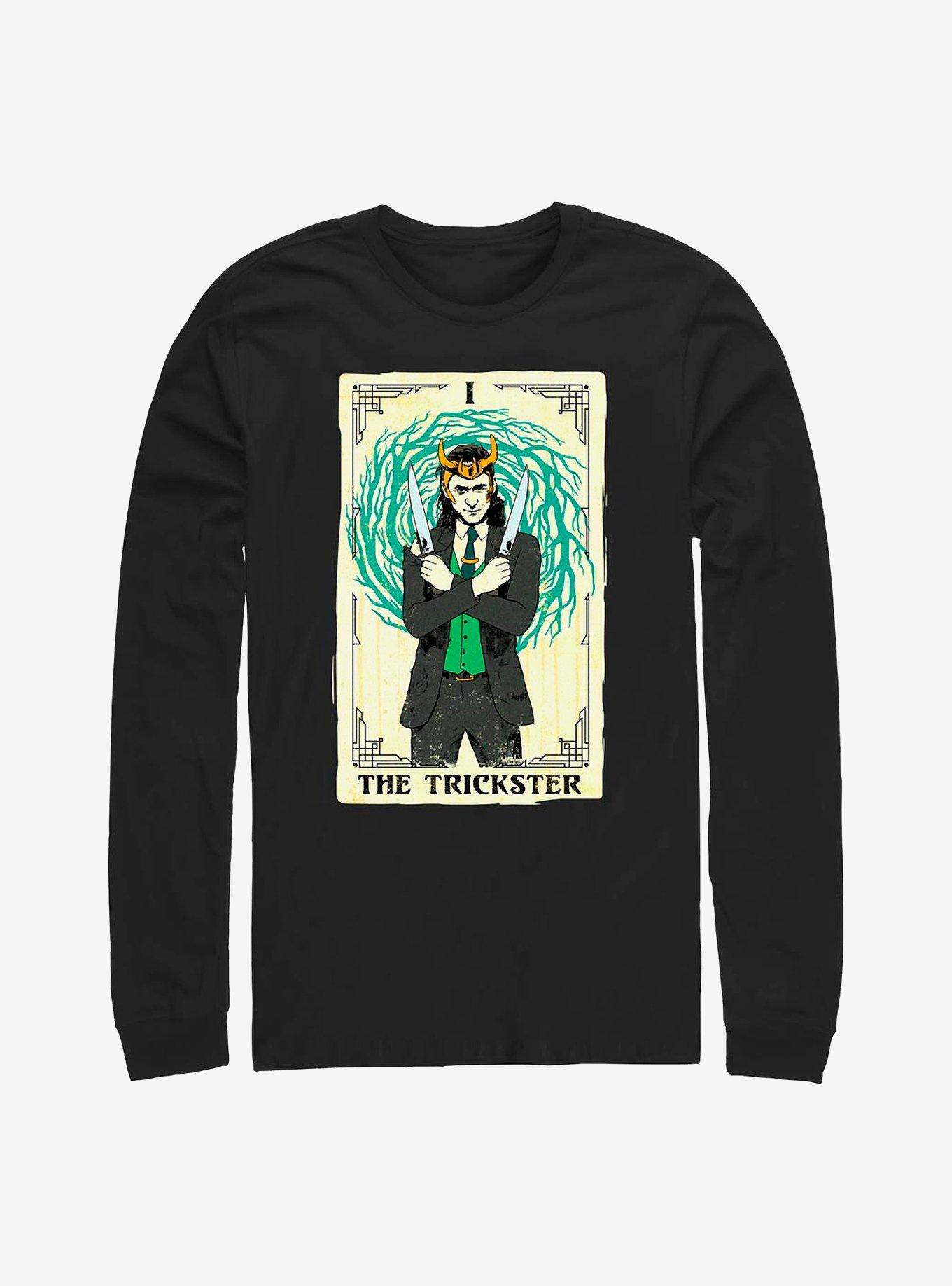 Marvel Loki Trickster Tarot Card Long-Sleeve T-Shirt, BLACK, hi-res