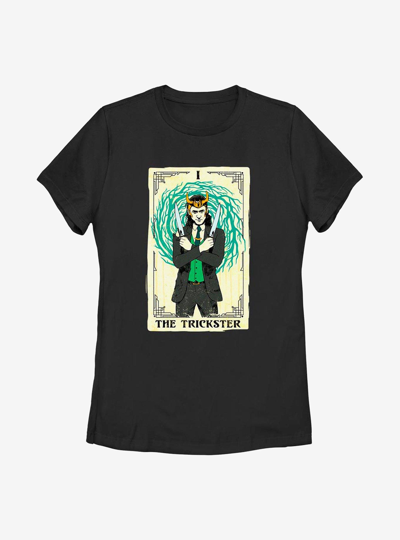 Marvel Loki Trickster Tarot Card Womens T-Shirt, BLACK, hi-res
