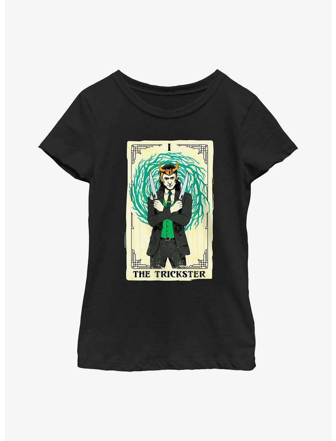 Marvel Loki Trickster Tarot Card Youth Girls T-Shirt, BLACK, hi-res