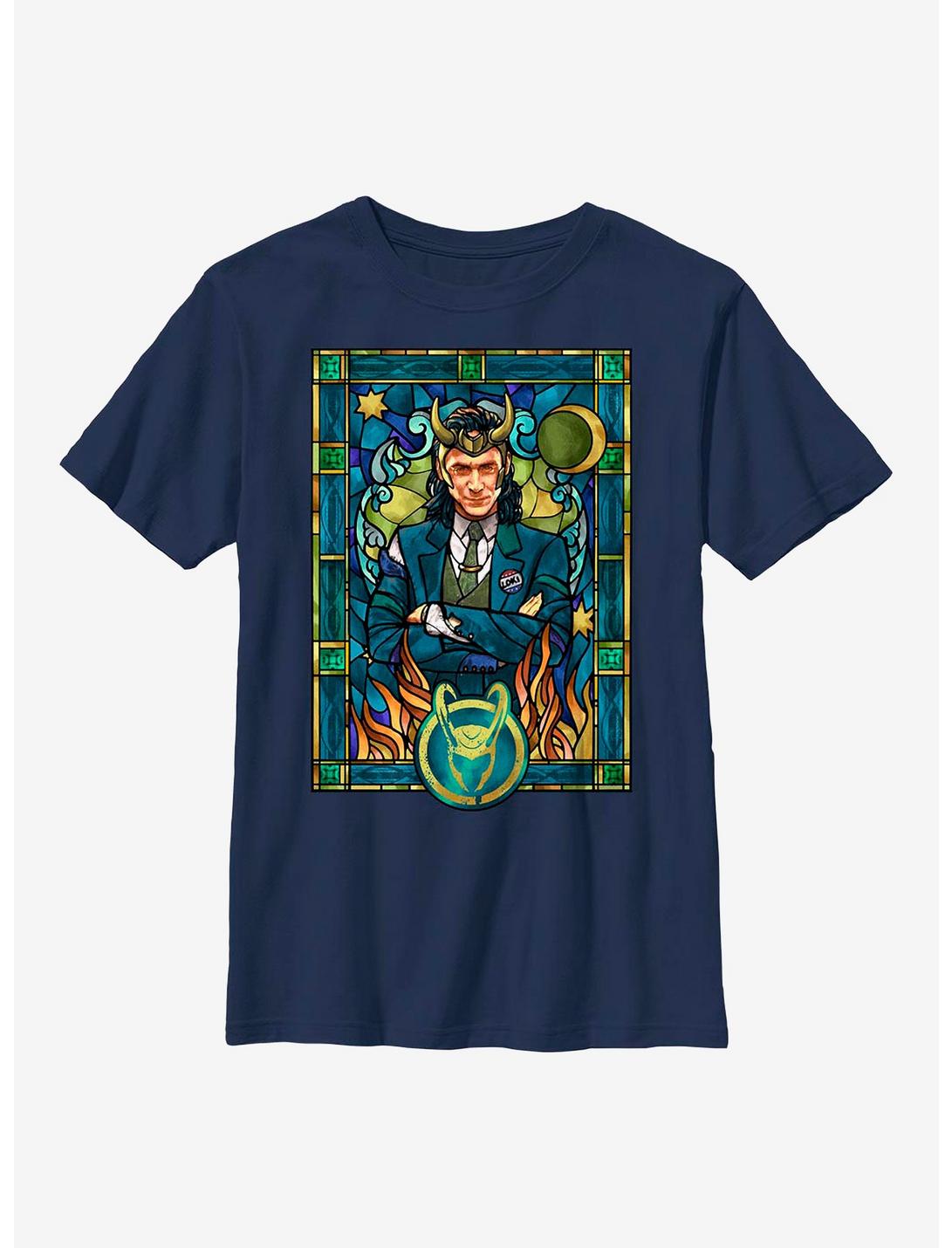 Marvel Loki Stained Glass Youth T-Shirt, NAVY, hi-res