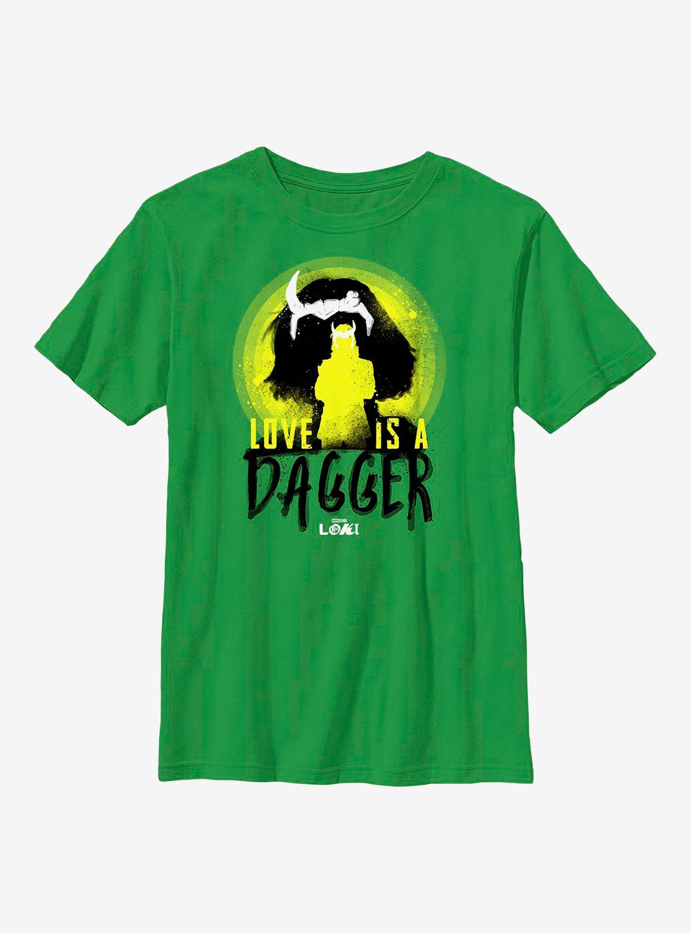 Marvel Loki Love Is A Dagger Silhouettes Youth T-Shirt, KELLY, hi-res