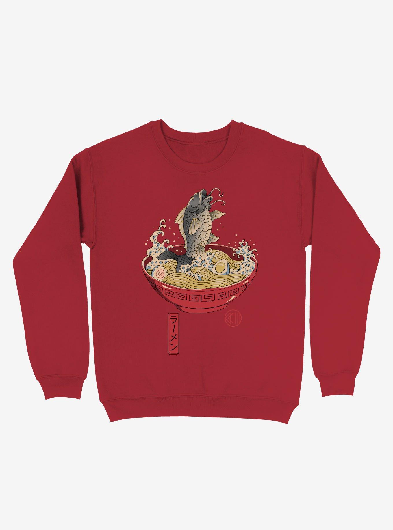 Fish Ramen Sweatshirt, RED, hi-res
