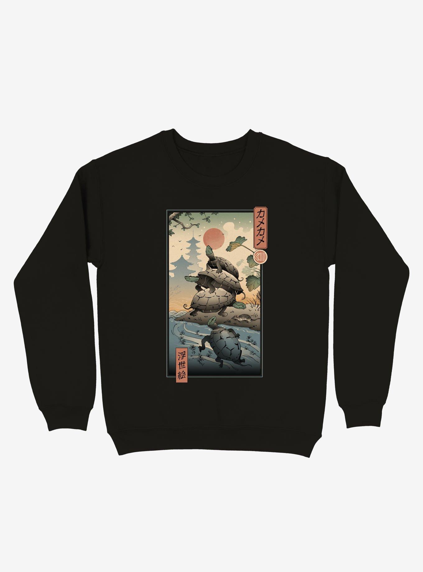 Turtles River Kame Kame Ukiyo-e Sweatshirt, BLACK, hi-res