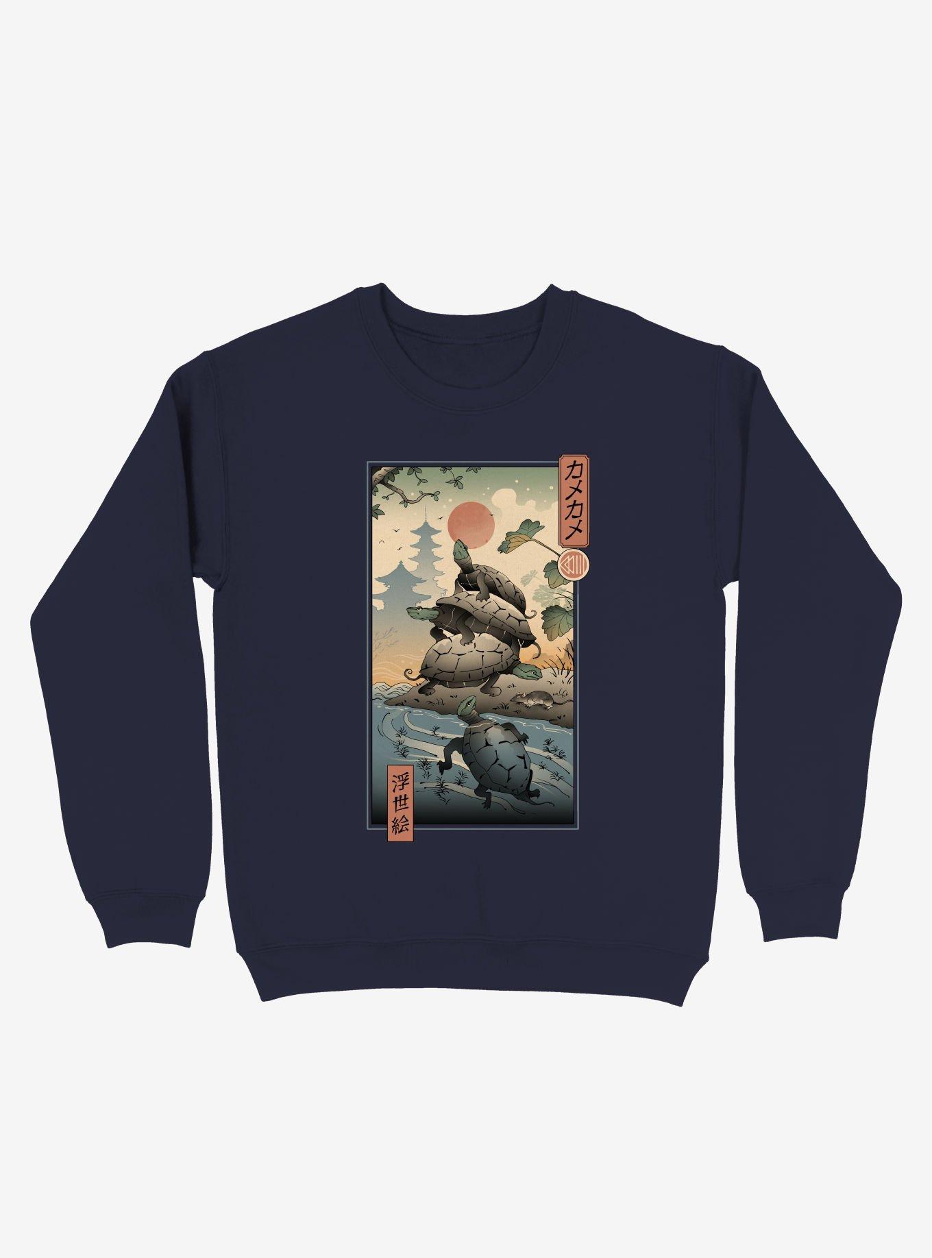Turtles River Kame Kame Ukiyo-e Sweatshirt, NAVY, hi-res