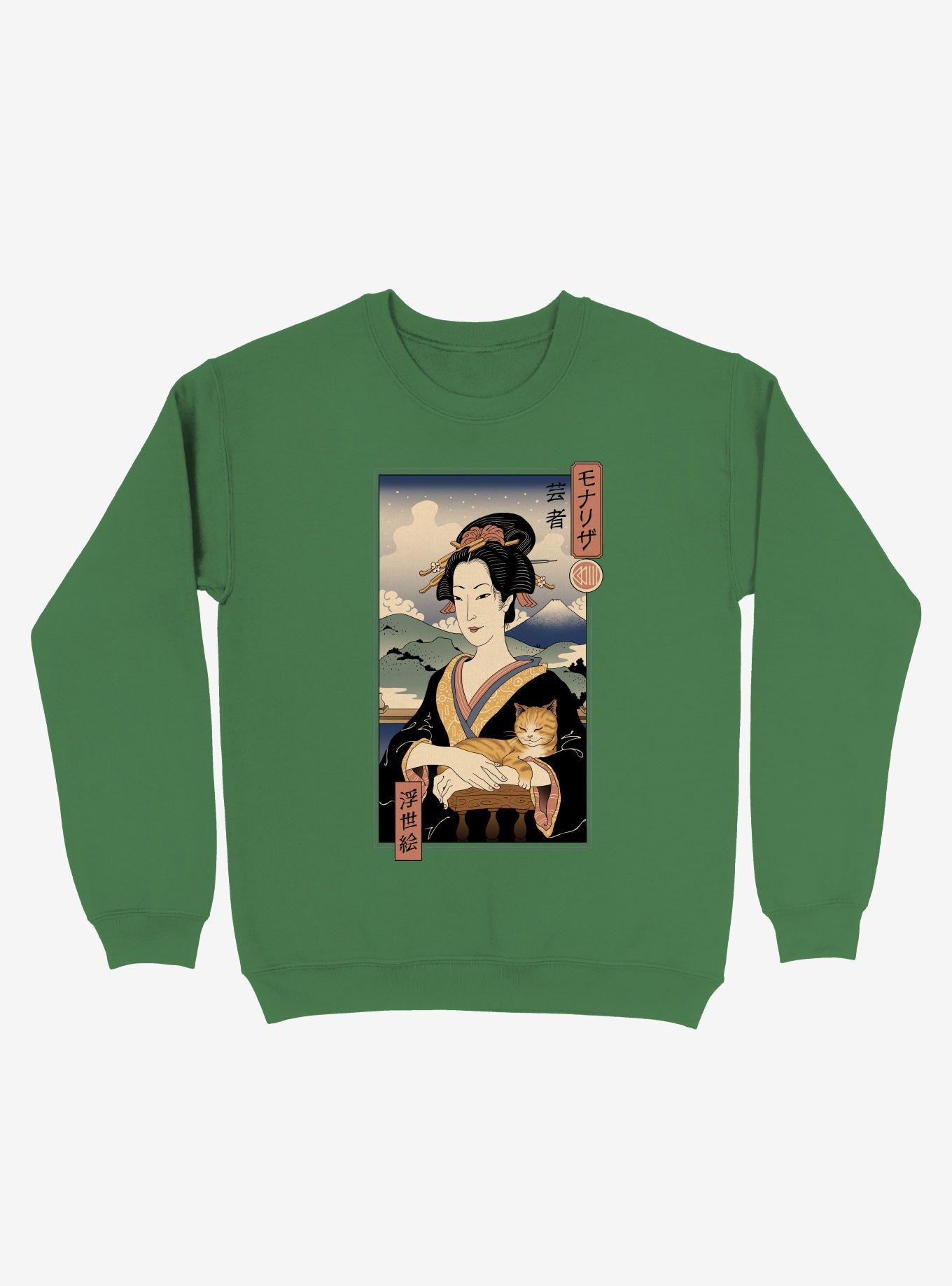 Geisha Cat Lisa Ukiyo-e Sweatshirt, KELLY GREEN, hi-res