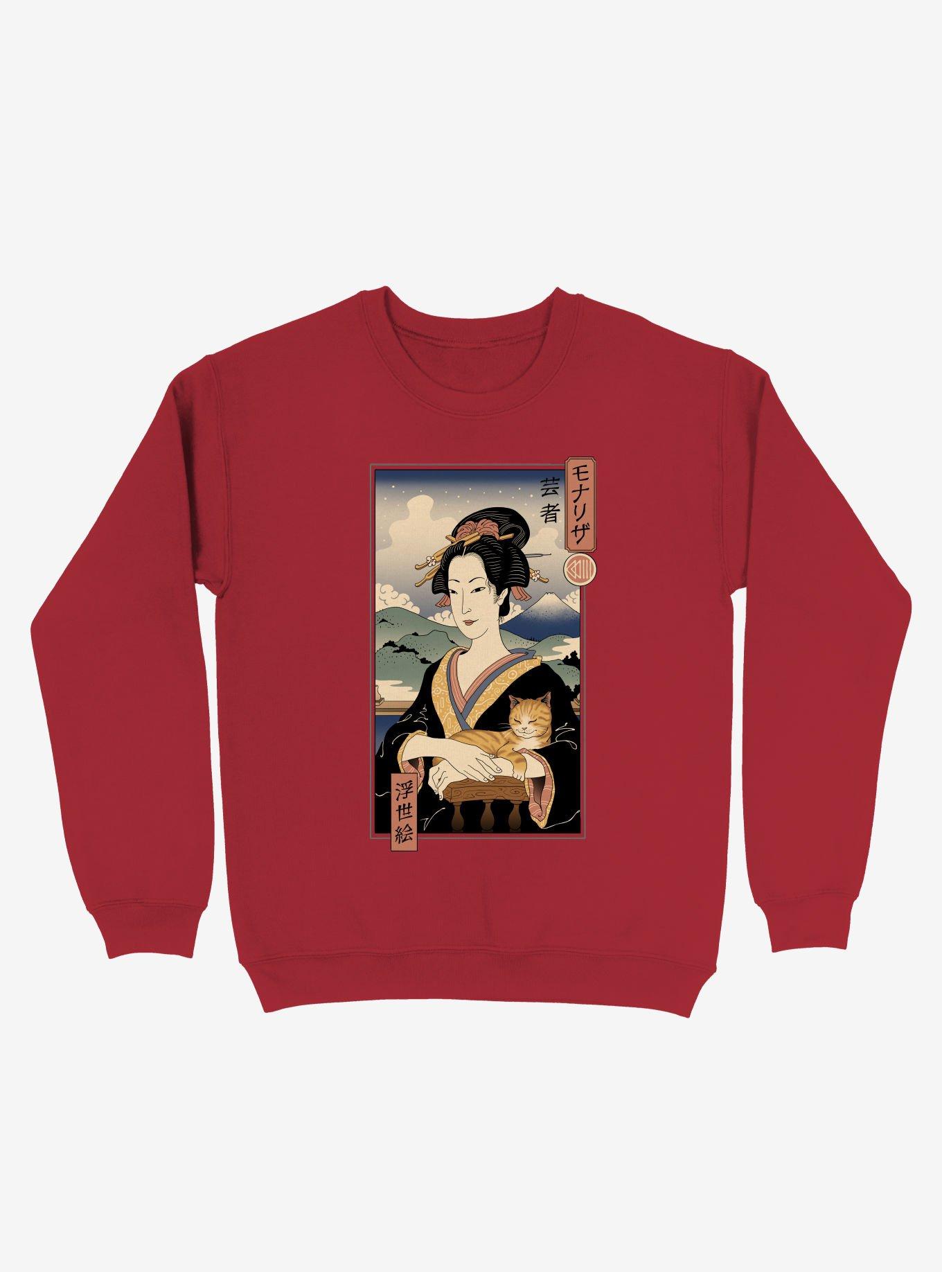 Geisha Cat Lisa Ukiyo-e Sweatshirt, RED, hi-res