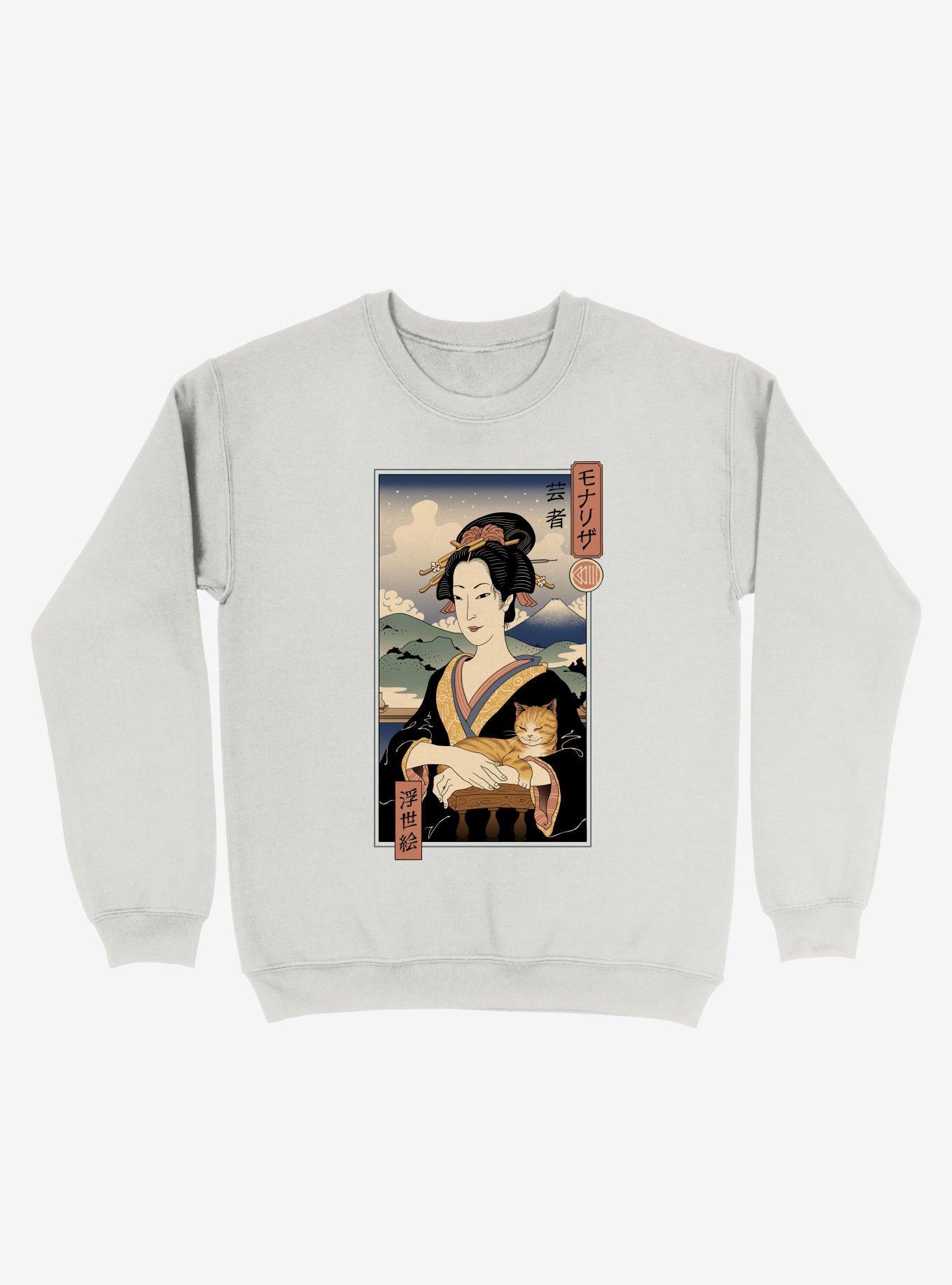 Geisha Cat Lisa Ukiyo-e Sweatshirt, WHITE, hi-res
