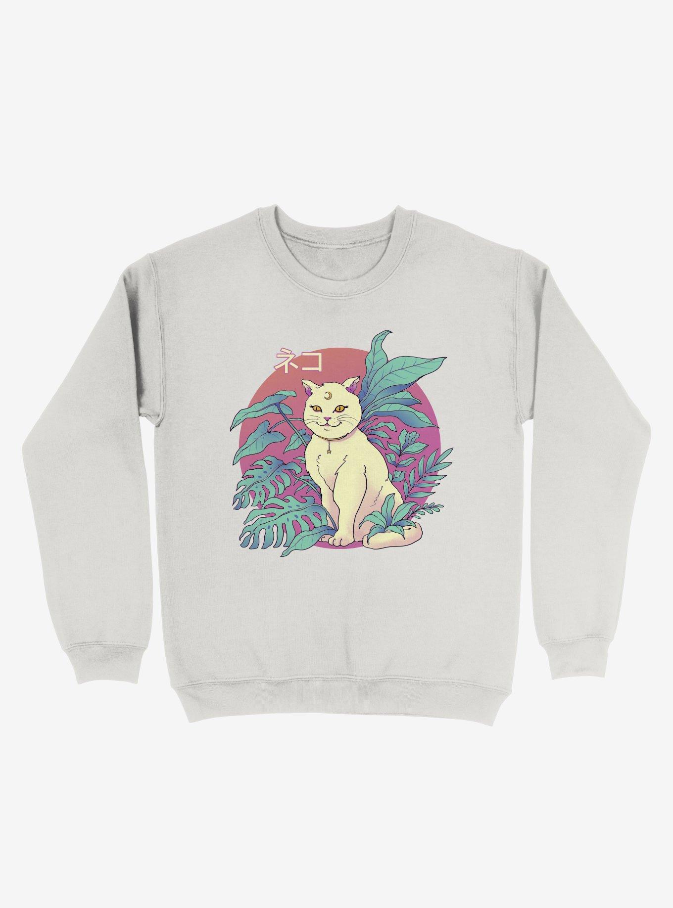 Vapor Cat Sweatshirt, WHITE, hi-res