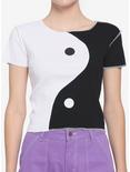 Yin-Yang Contrast Stitch Girls Crop T-Shirt, MULTI, hi-res
