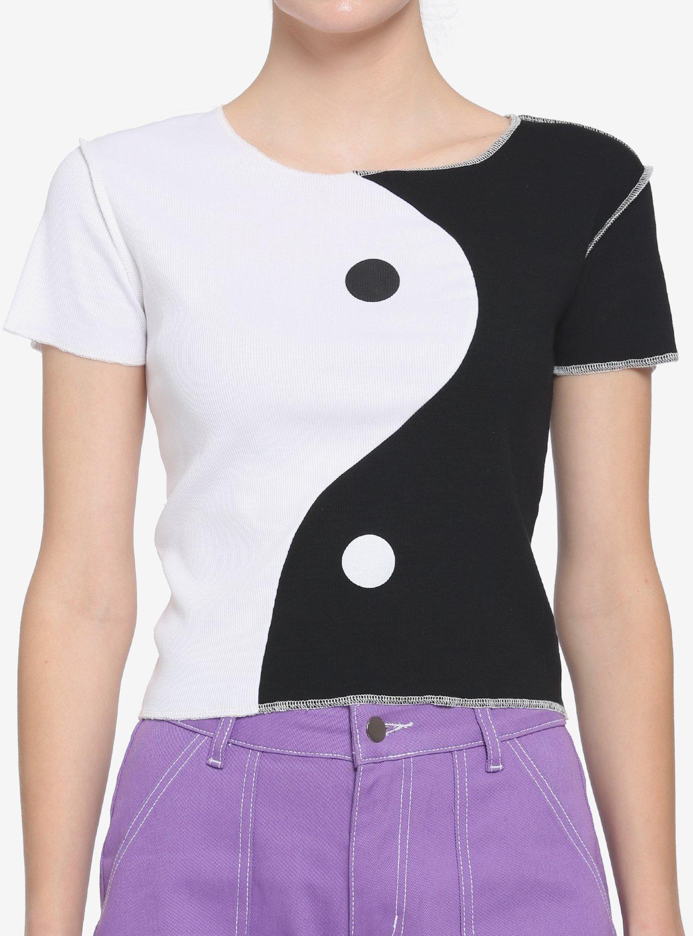 Yin-Yang Contrast Stitch Girls Crop T-Shirt