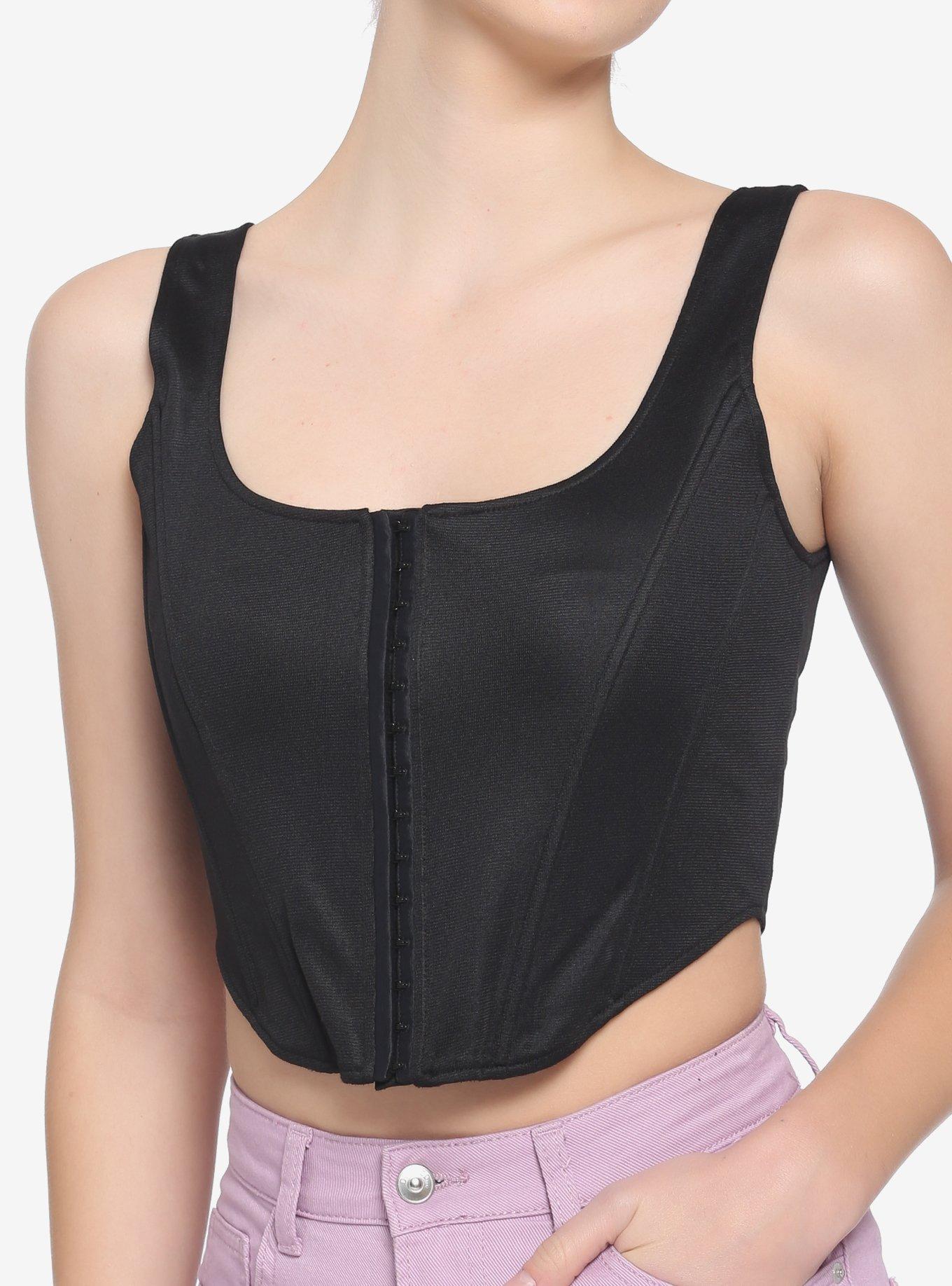 Black Hook 'N' Eye Corset, BLACK, hi-res