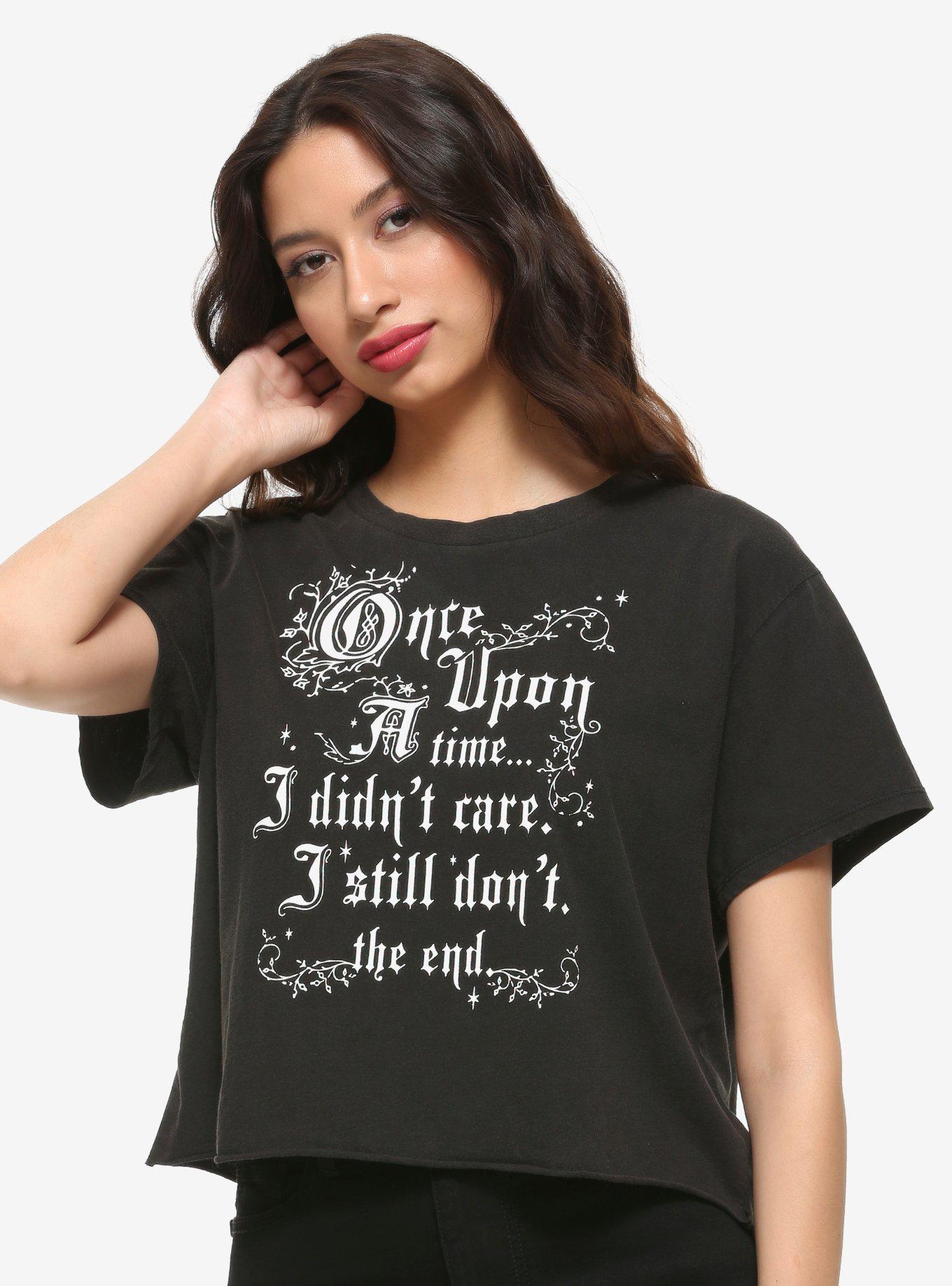 Once Upon A Time I Didn’t Care Girls Oversized Crop T-Shirt, BLACK, hi-res