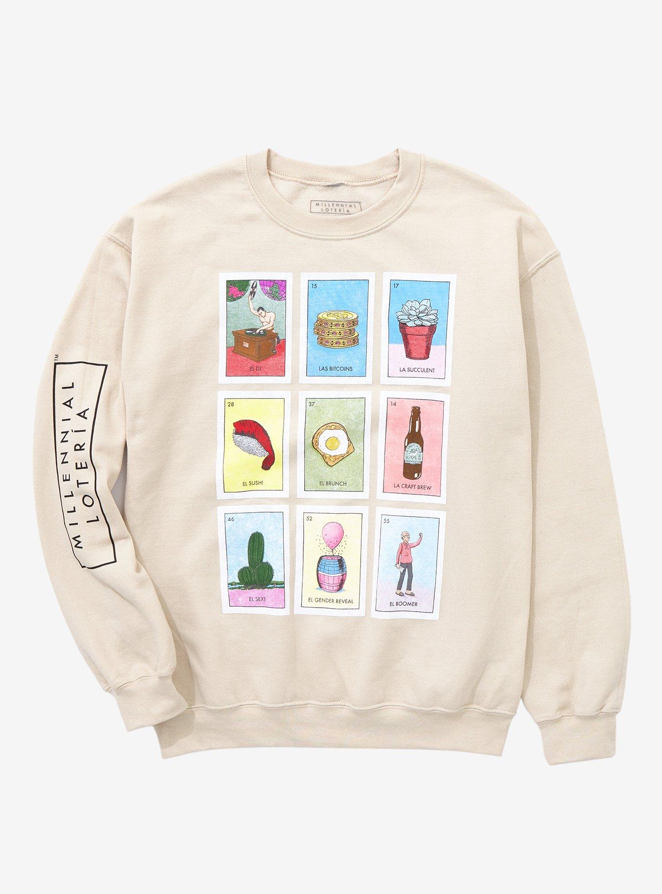 Millennial Loter&iacute;a Playcards Crewneck - BoxLunch Exclusive, CREAM, hi-res
