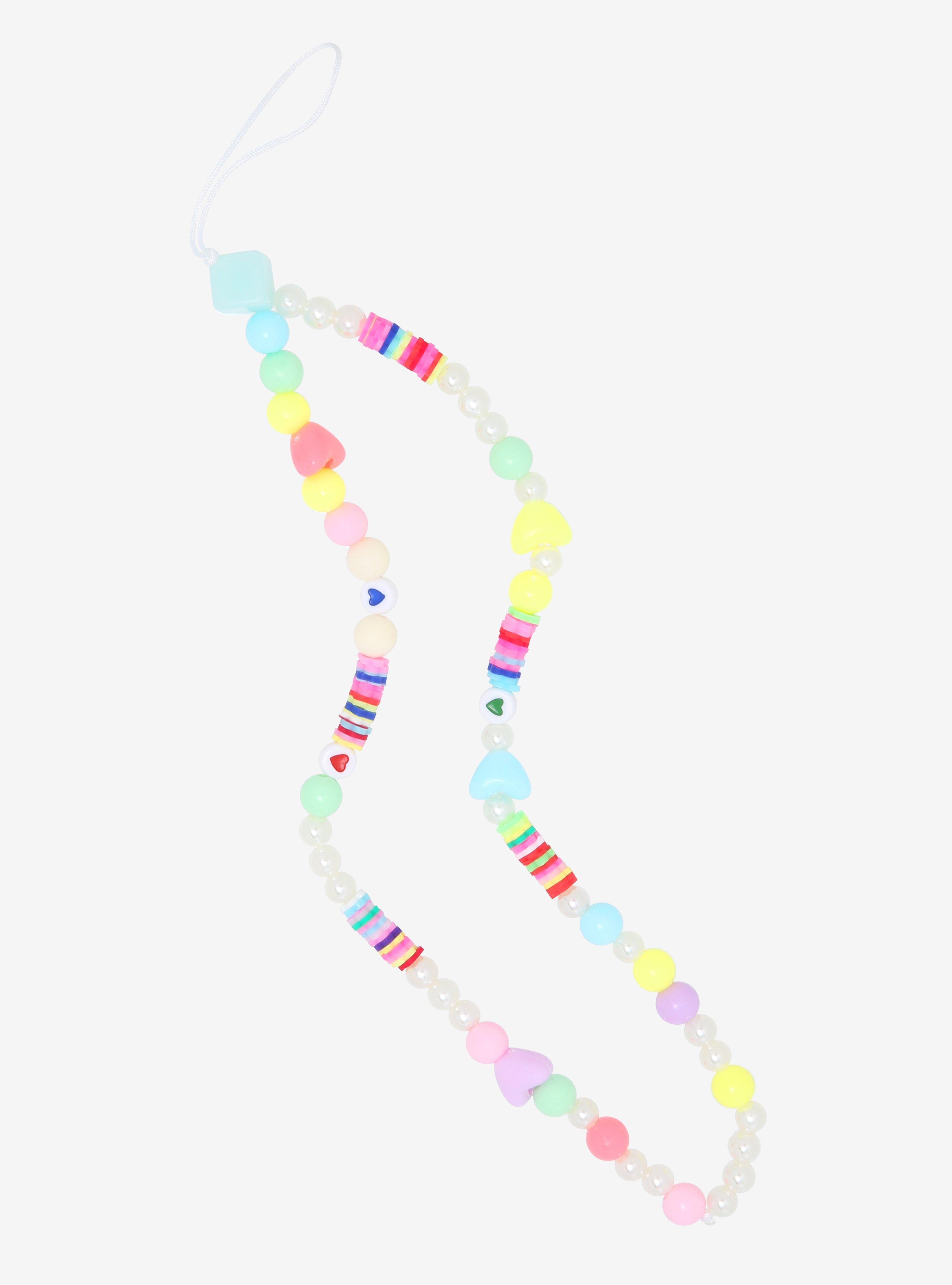 Pearl & Pastel Heart Beads Phone Charm, , hi-res