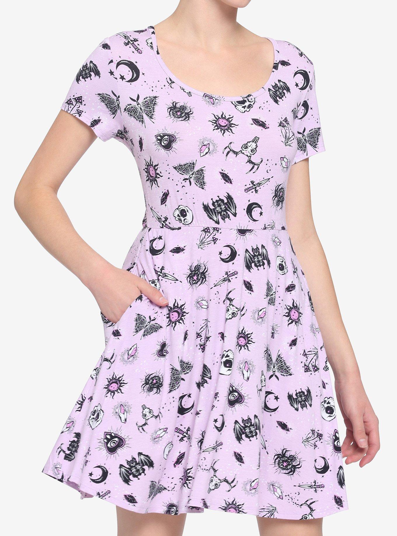 Lavender Witchy Sketch Icons Dress, PINK, hi-res