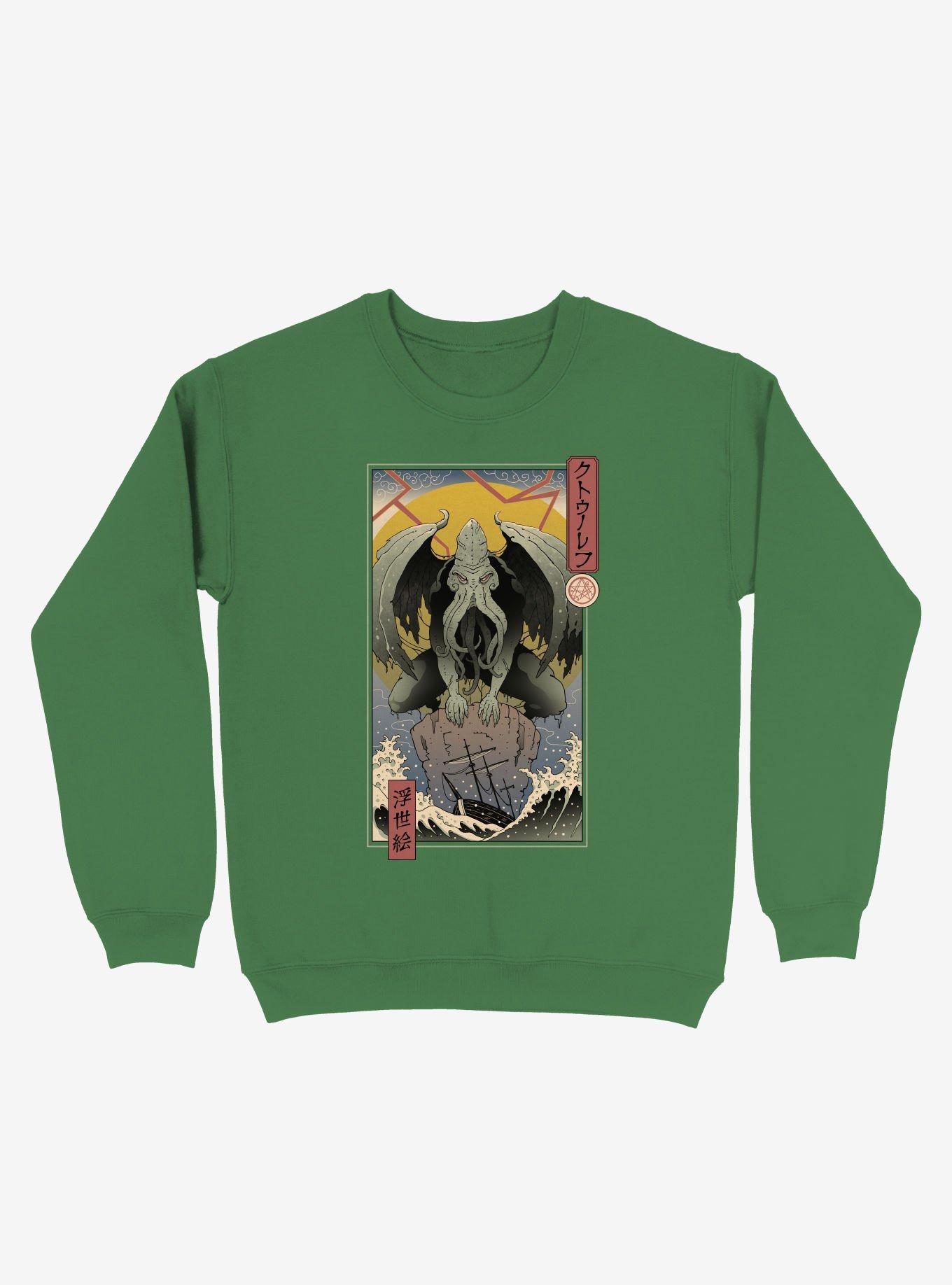 Cthulhu In Edo Ocean Sweatshirt, KELLY GREEN, hi-res