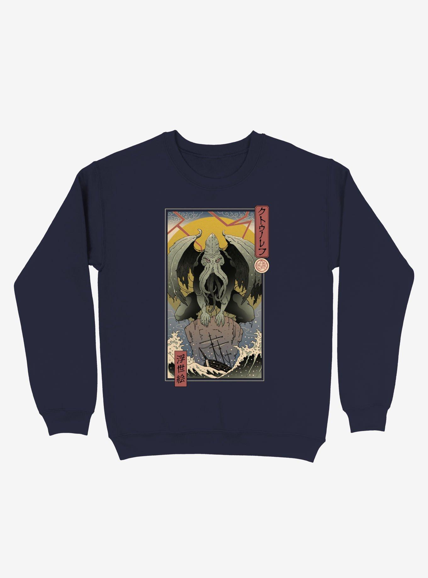 Cthulhu In Edo Ocean Sweatshirt, NAVY, hi-res
