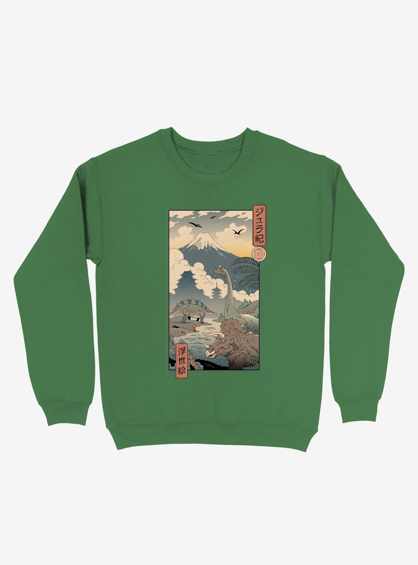 Jurassic Ukiyo-e 1 Dinosaur Sweatshirt, KELLY GREEN, hi-res