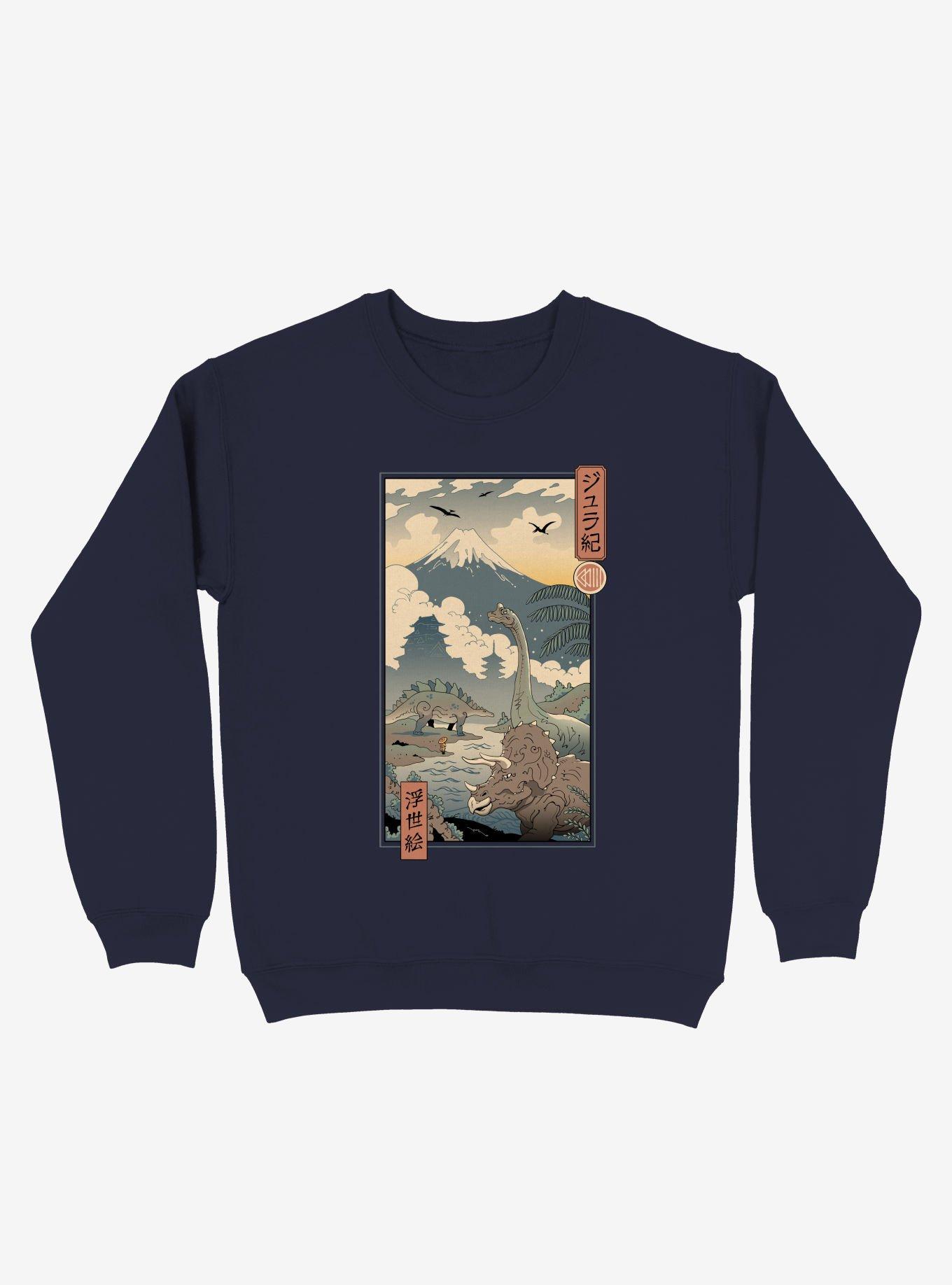 Jurassic Ukiyo-e 1 Dinosaur Sweatshirt, NAVY, hi-res