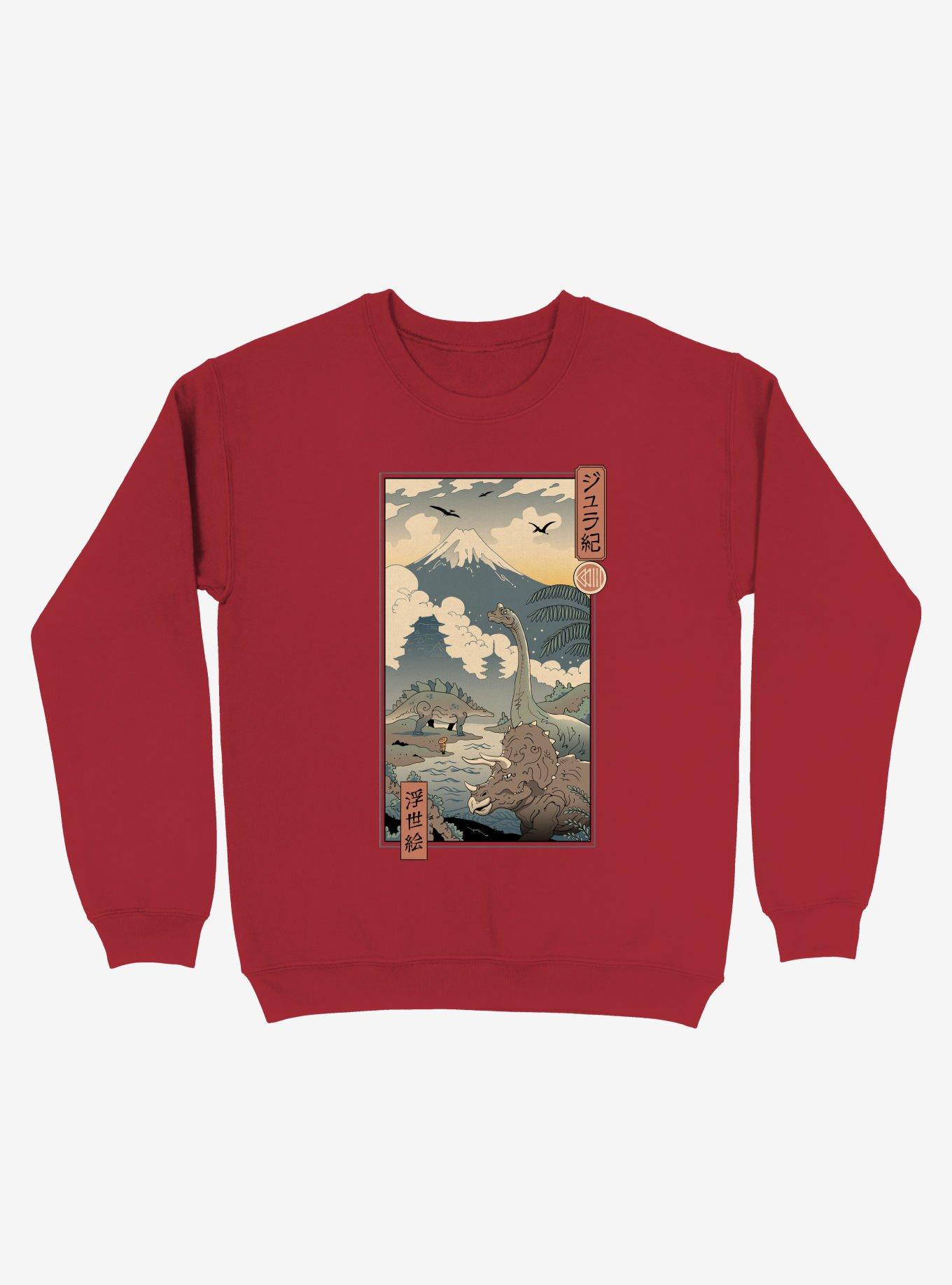 Jurassic Ukiyo-e 1 Dinosaur Sweatshirt, RED, hi-res