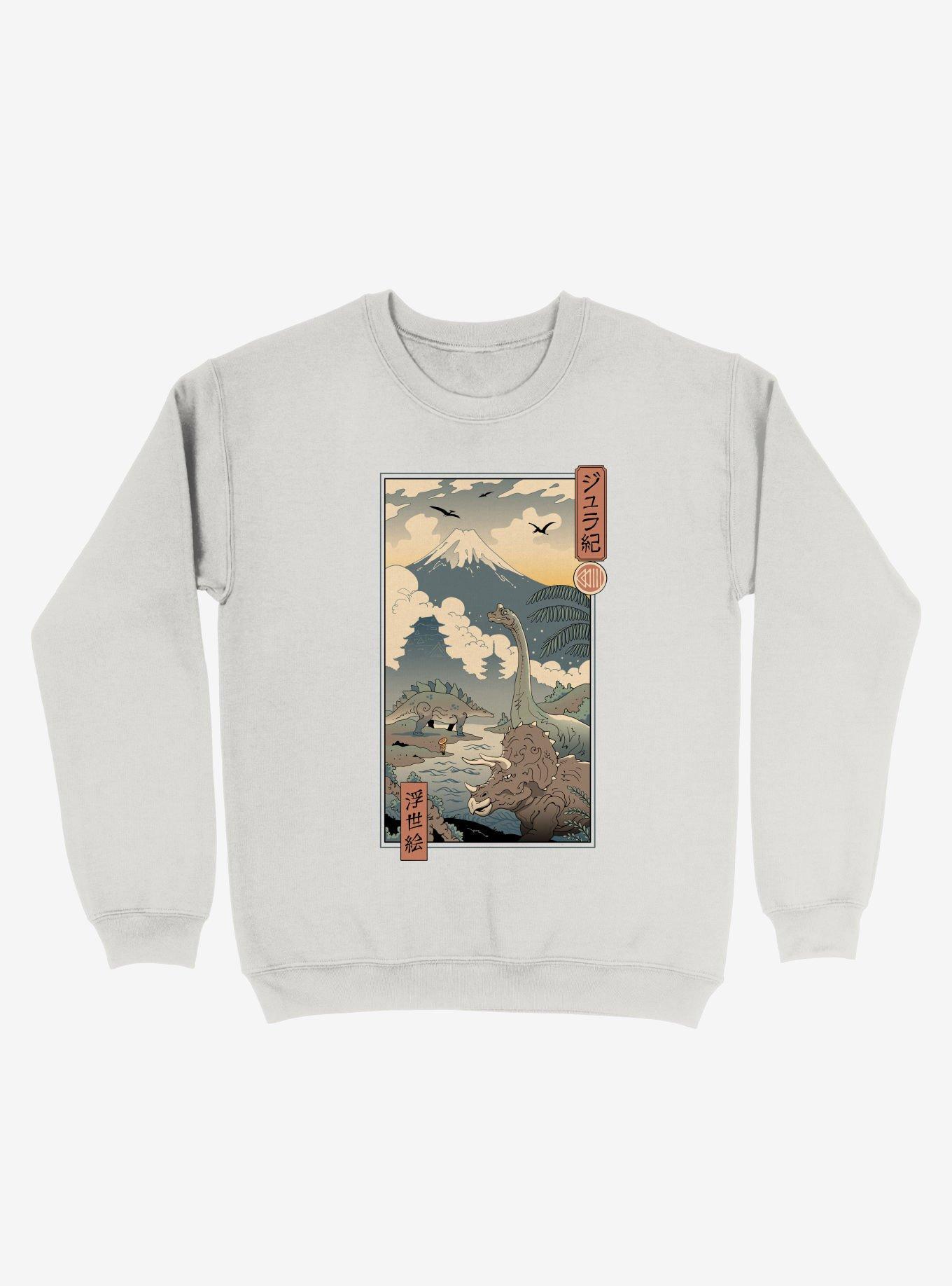 Jurassic Ukiyo-e 1 Dinosaur Sweatshirt, WHITE, hi-res