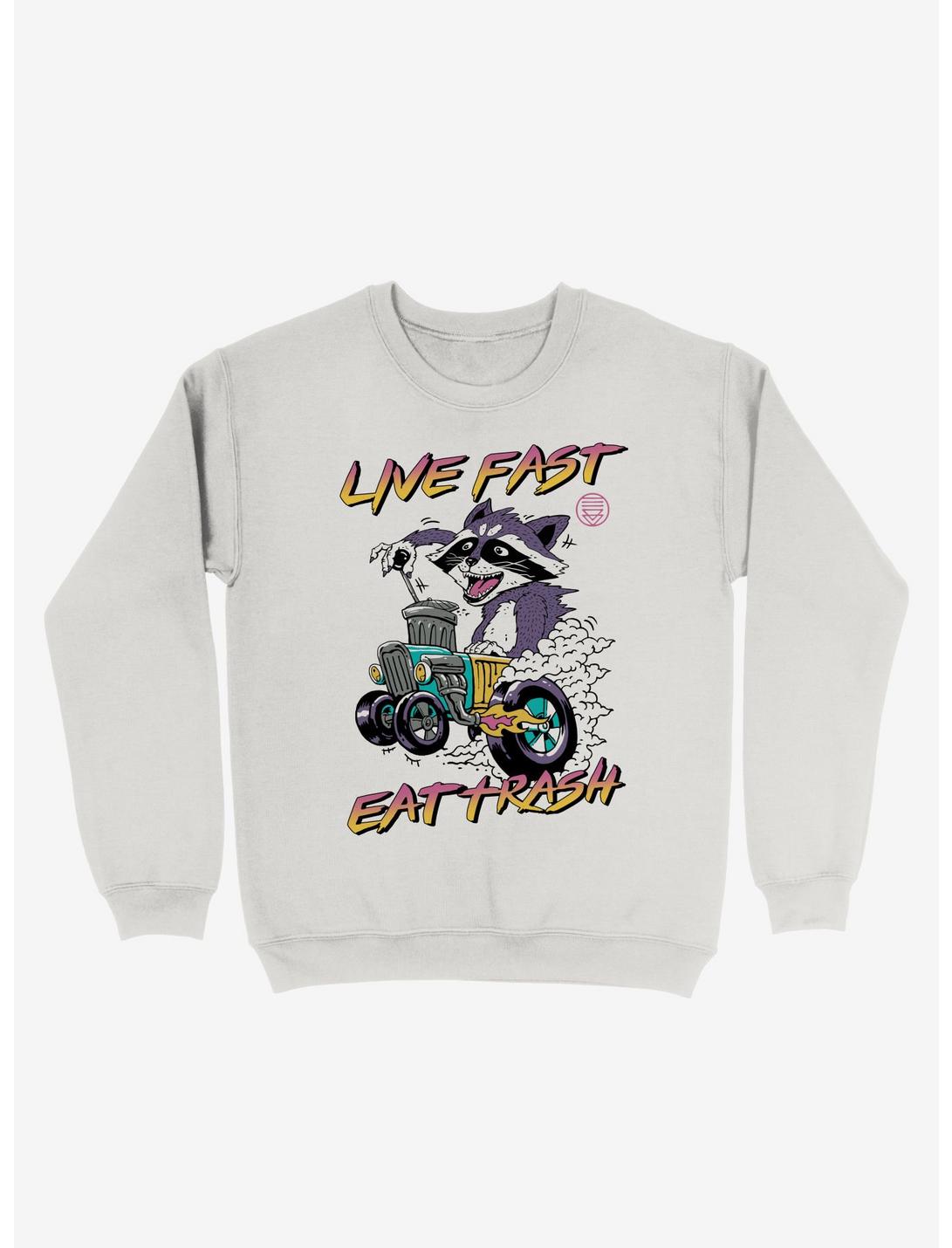 Live Fast, Eat Trash! Raccoon Sweatshirt, WHITE, hi-res