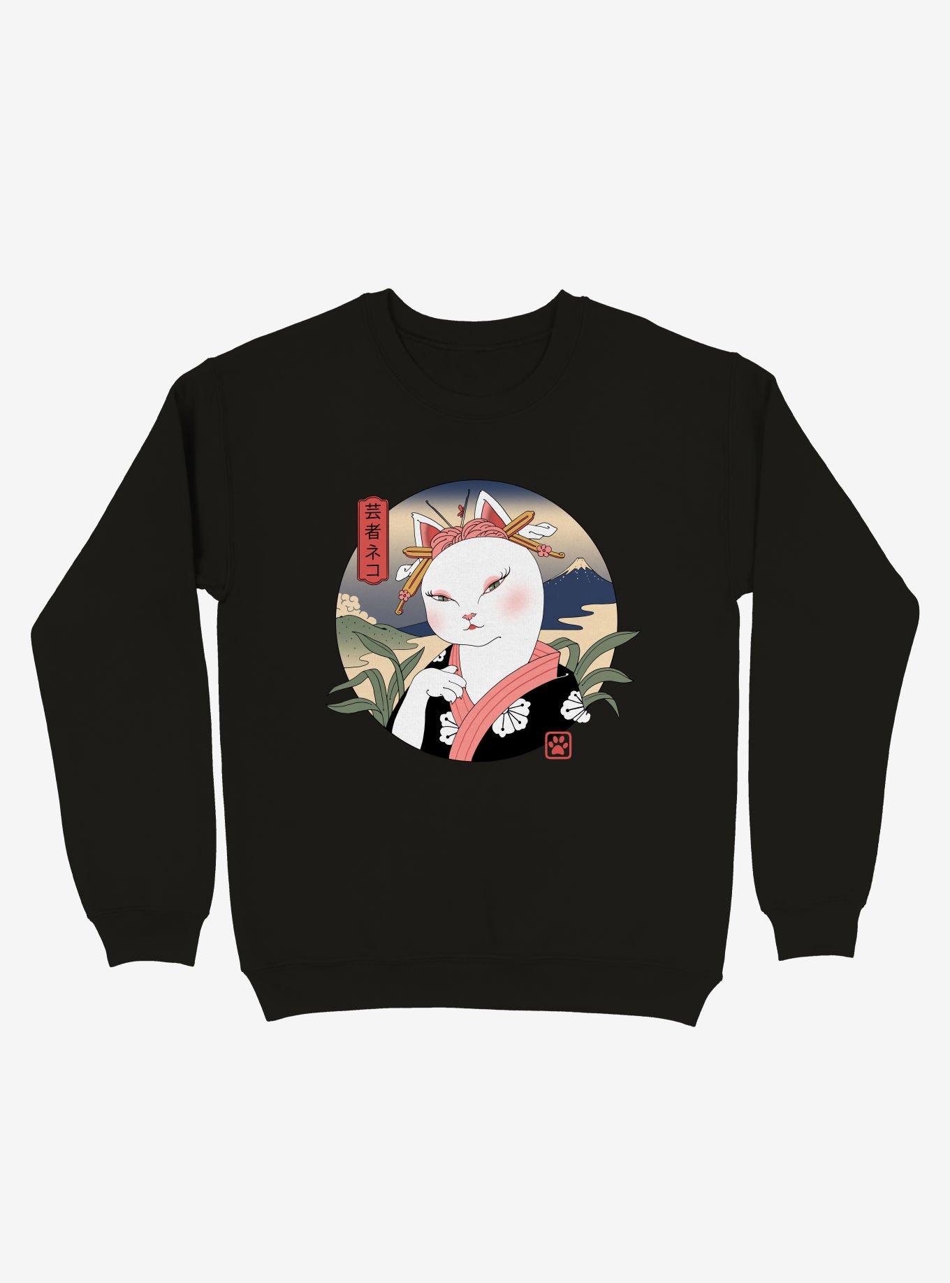 Neko Cat Geisha Sweatshirt, BLACK, hi-res