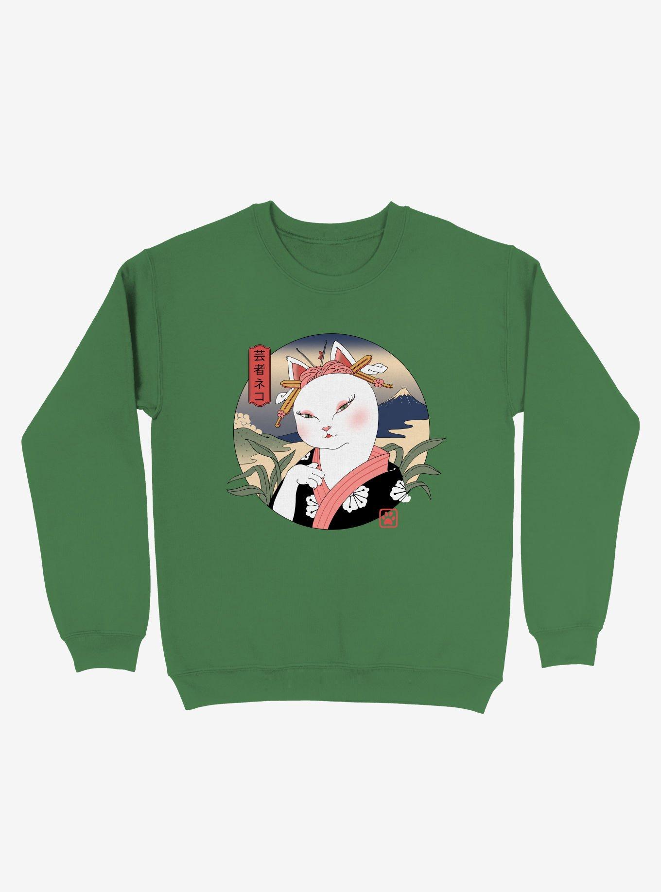 Neko Cat Geisha Sweatshirt, KELLY GREEN, hi-res