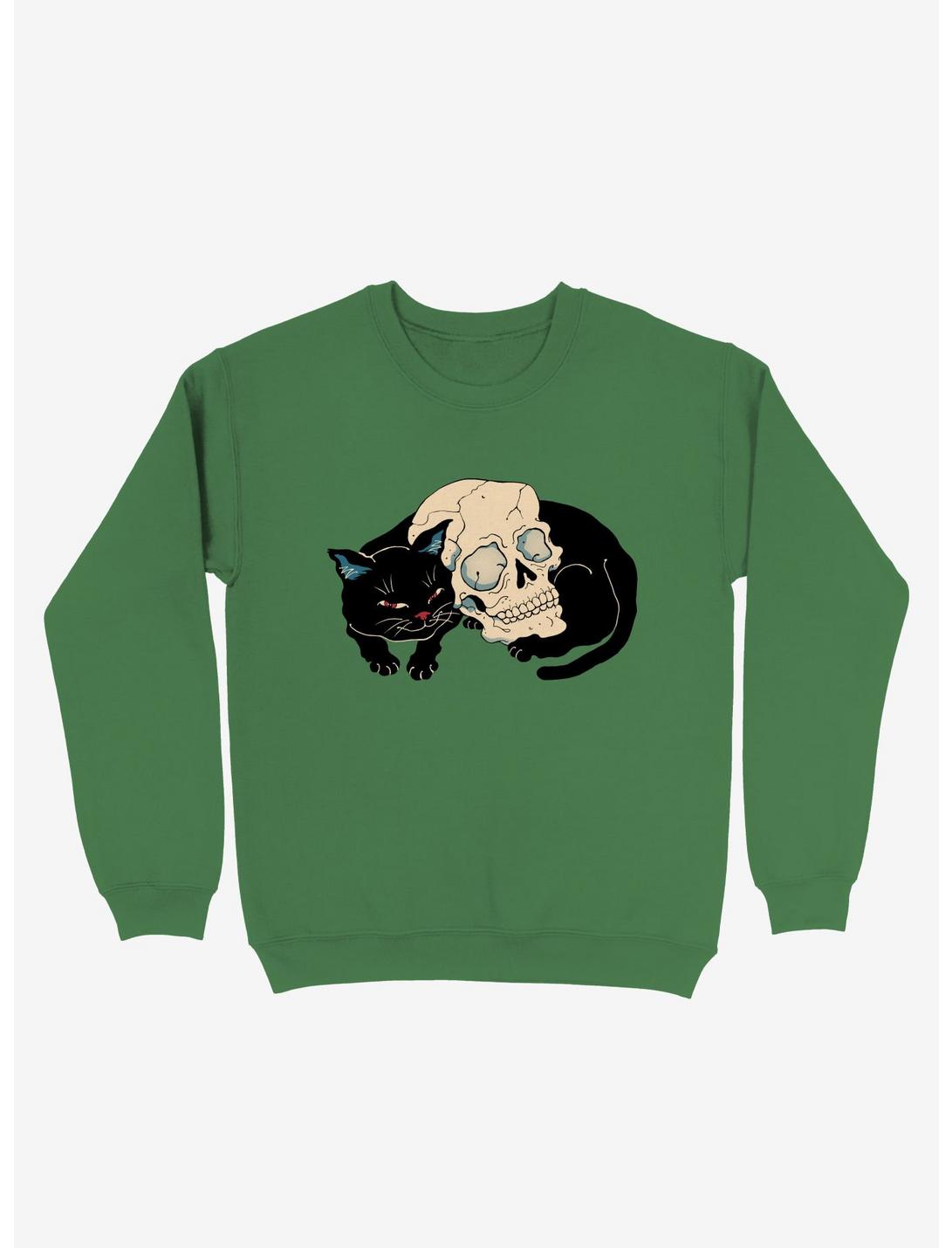 Neko Skull Cat Sweatshirt, KELLY GREEN, hi-res