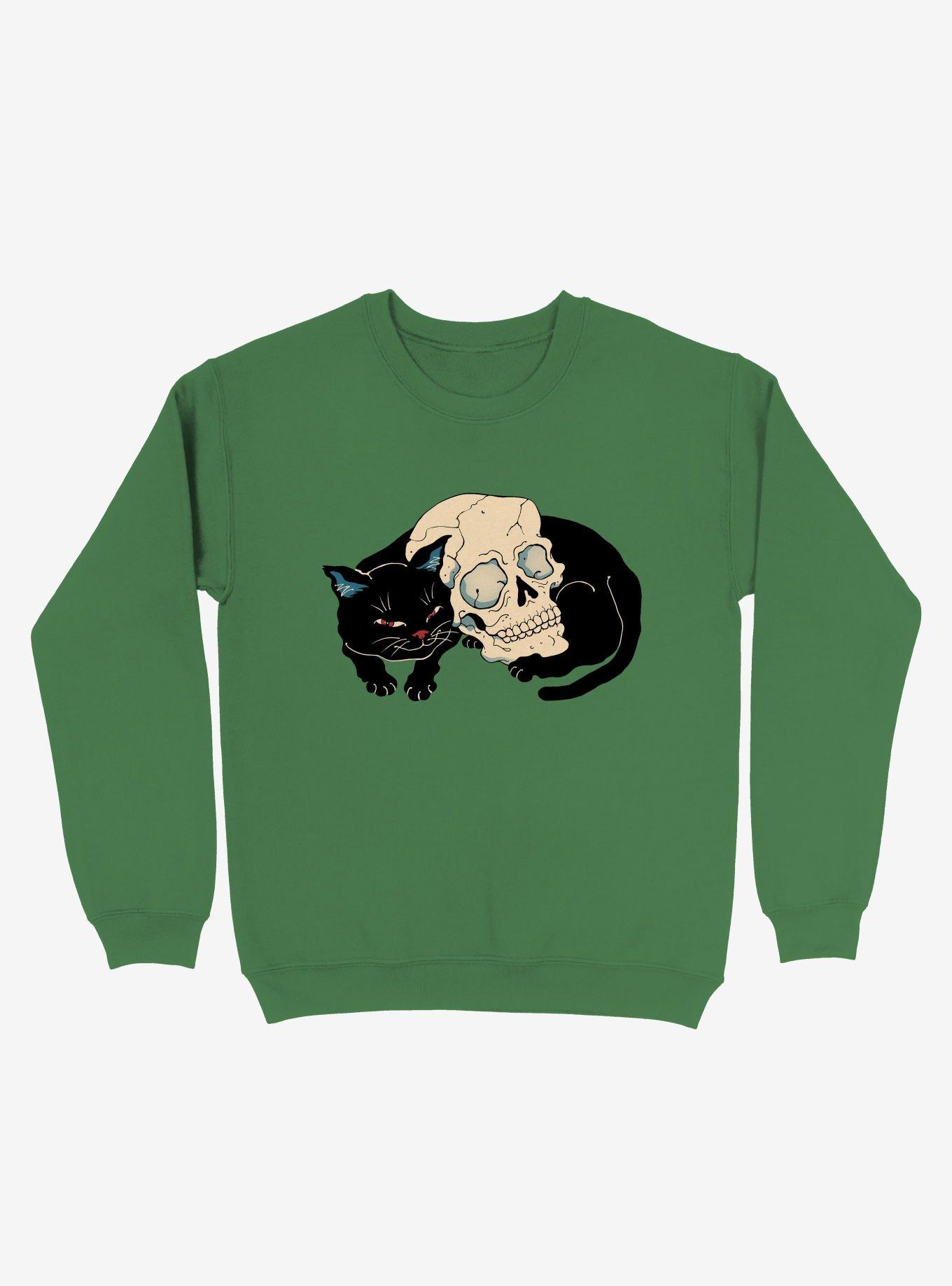 Neko Skull Cat Sweatshirt, KELLY GREEN, hi-res