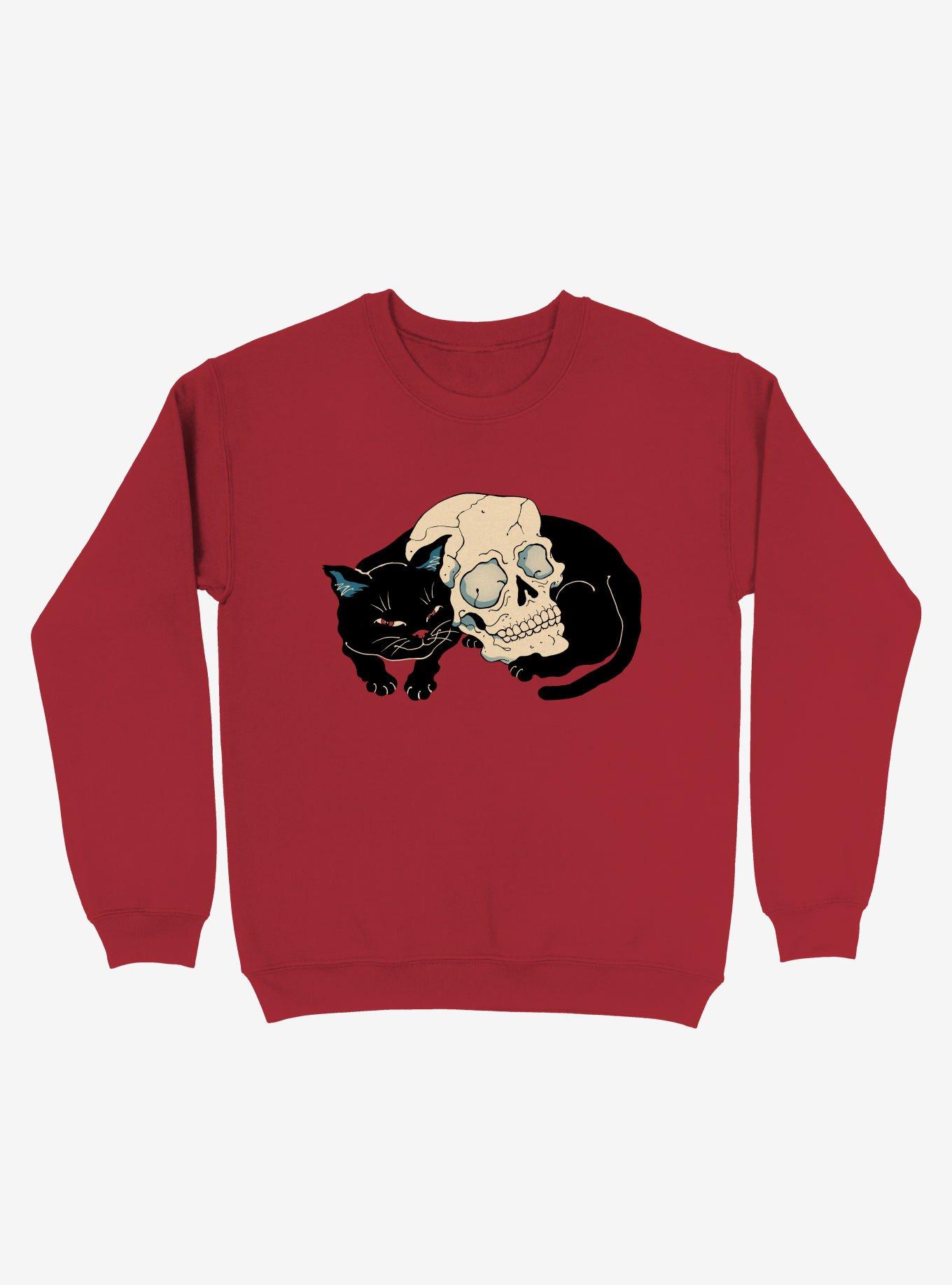 Neko Skull Cat Sweatshirt, RED, hi-res